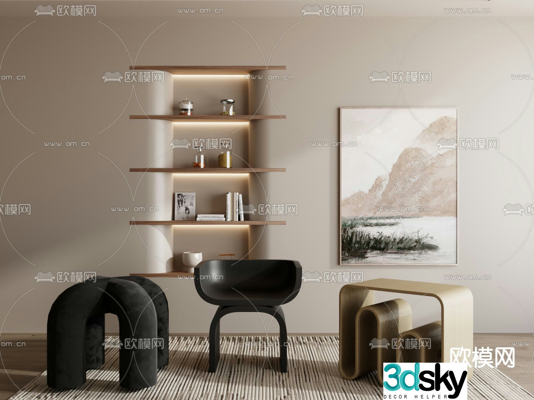 Stool low stool shoe changing stool square stool 3D model