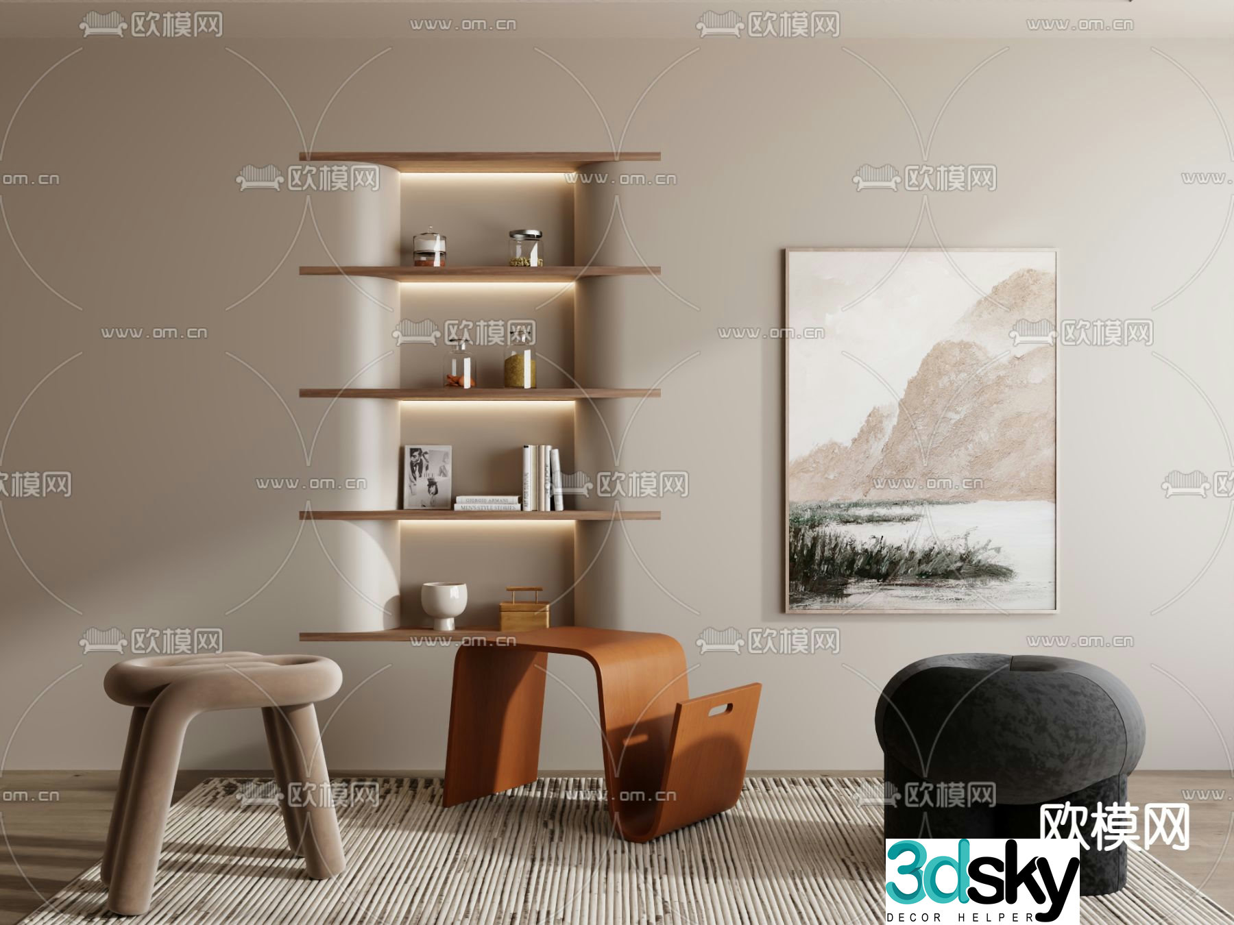 Stool low stool shoe changing stool wooden stool 3d model