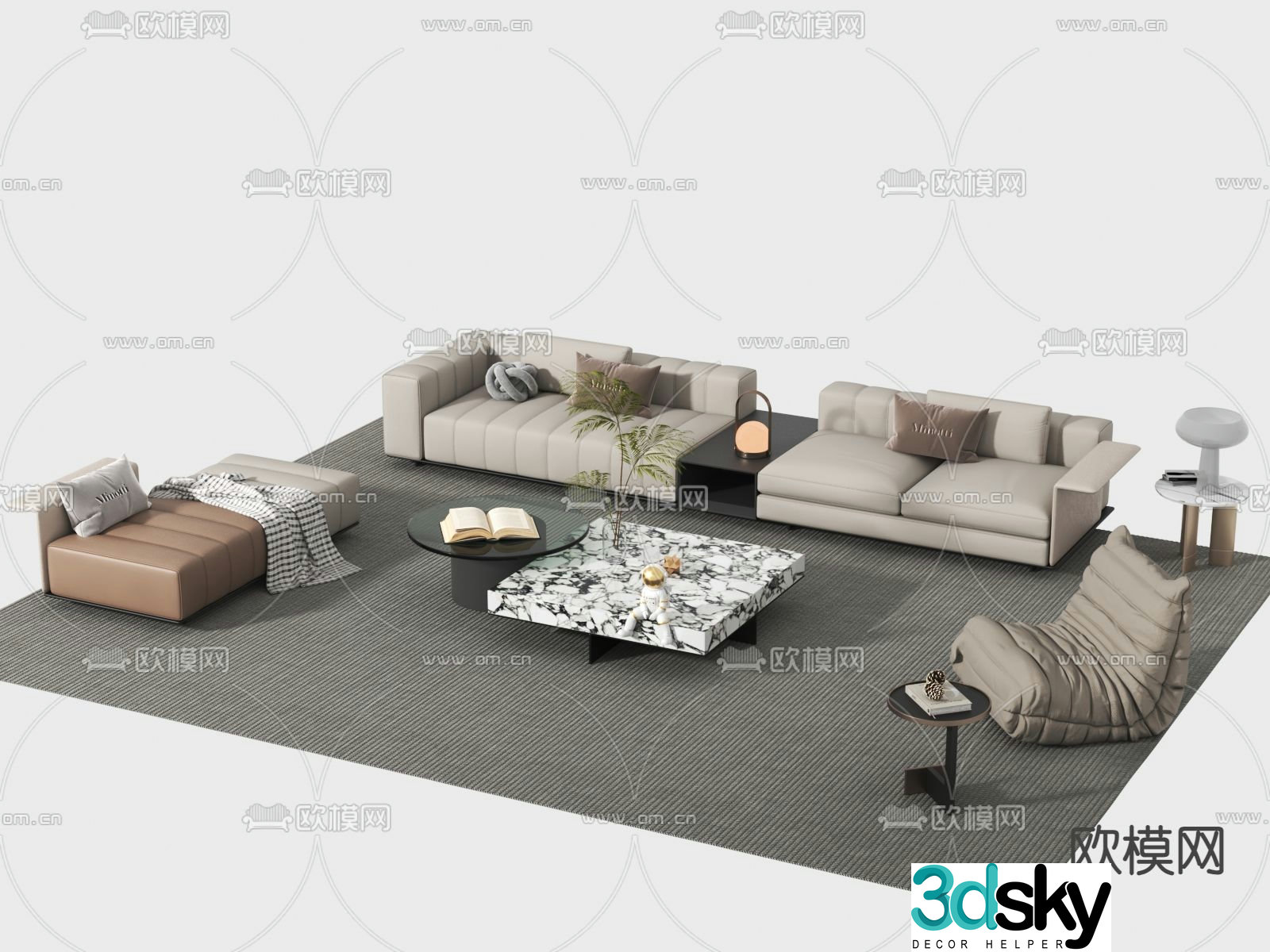 Italian sectional sofa leather sofa 3d model