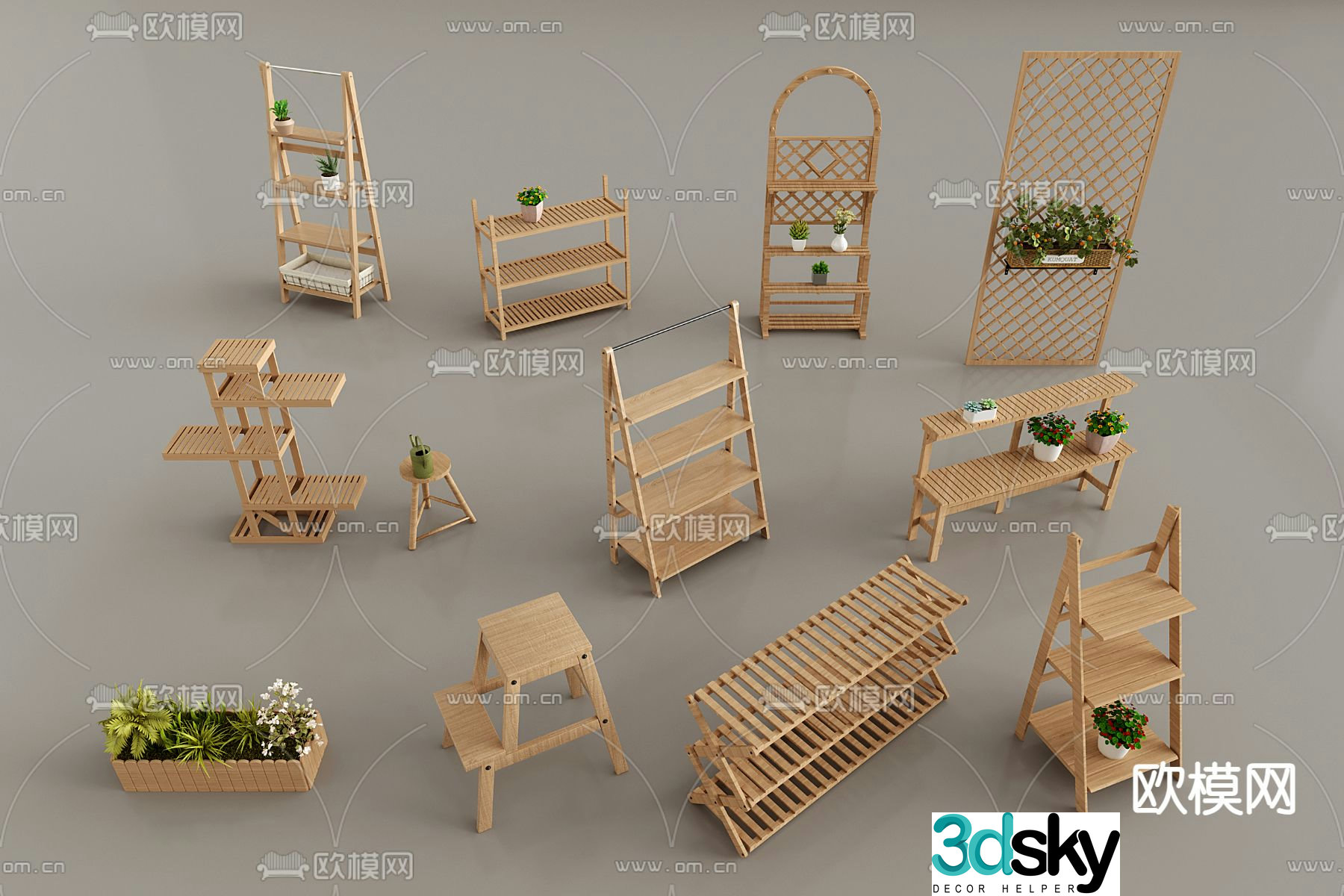 Potted flower stand flower table storage rack 3D model