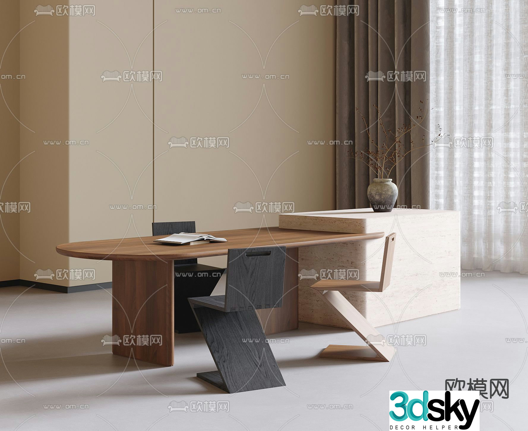 Island dining table and chairs 3d model