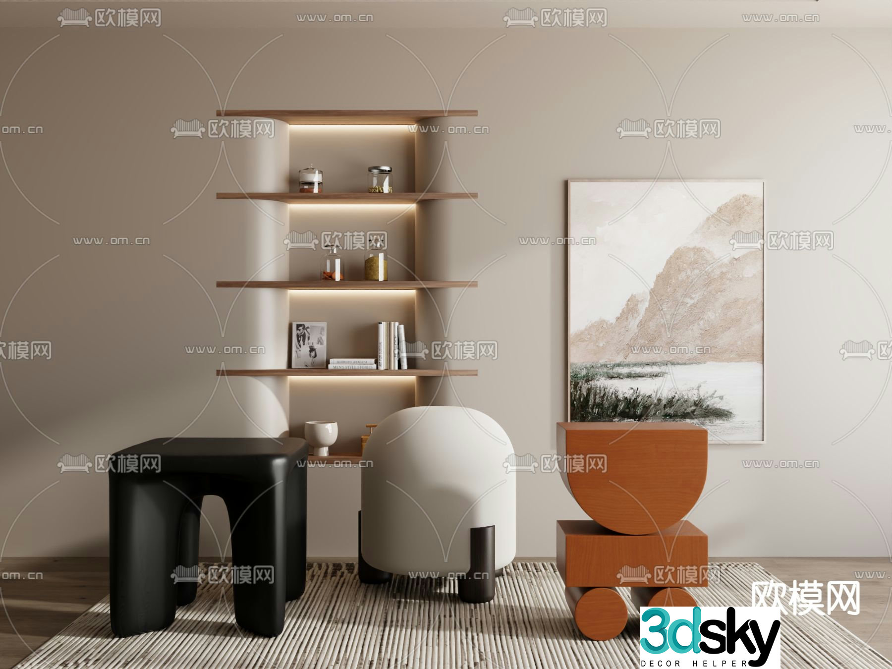 Stool low stool square stool shoe changing stool 3D model