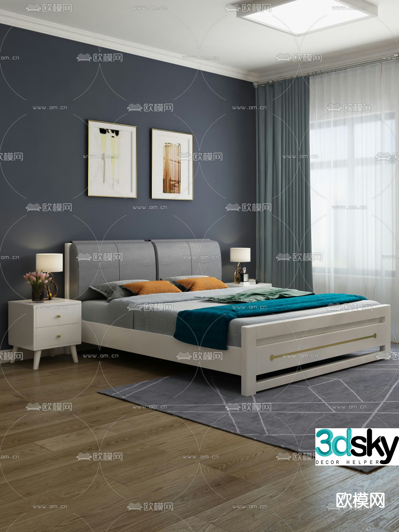 Modern double bed 3d model