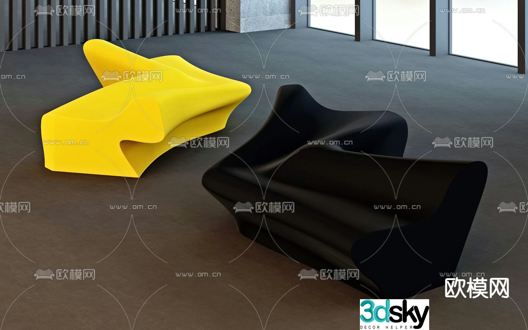 Public Sofa Lobby Sofa Special Shaped Sofa 3D Model