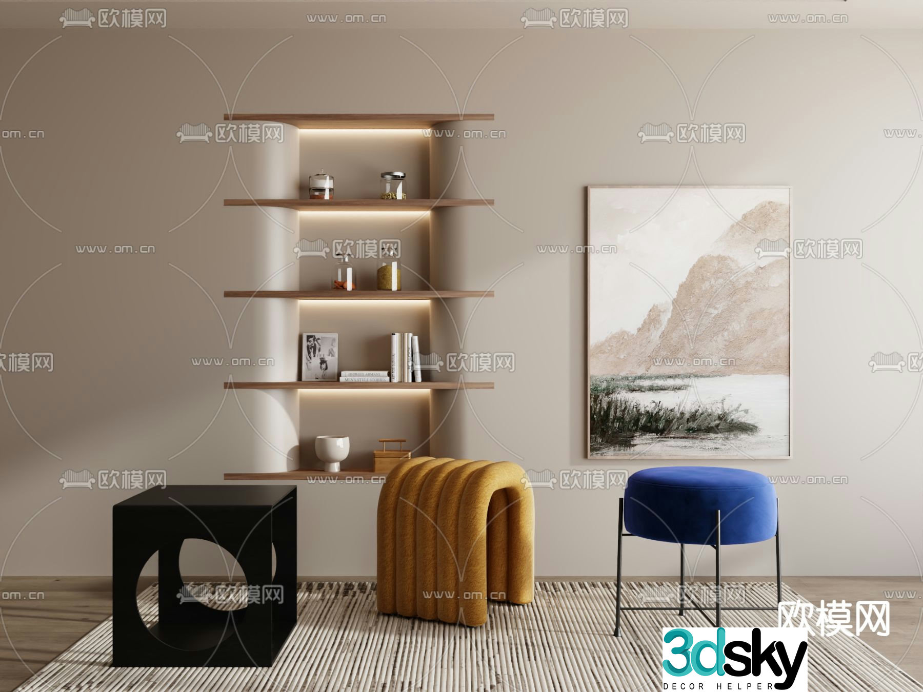 Stool low stool sofa stool shoe changing stool footrest 3D model