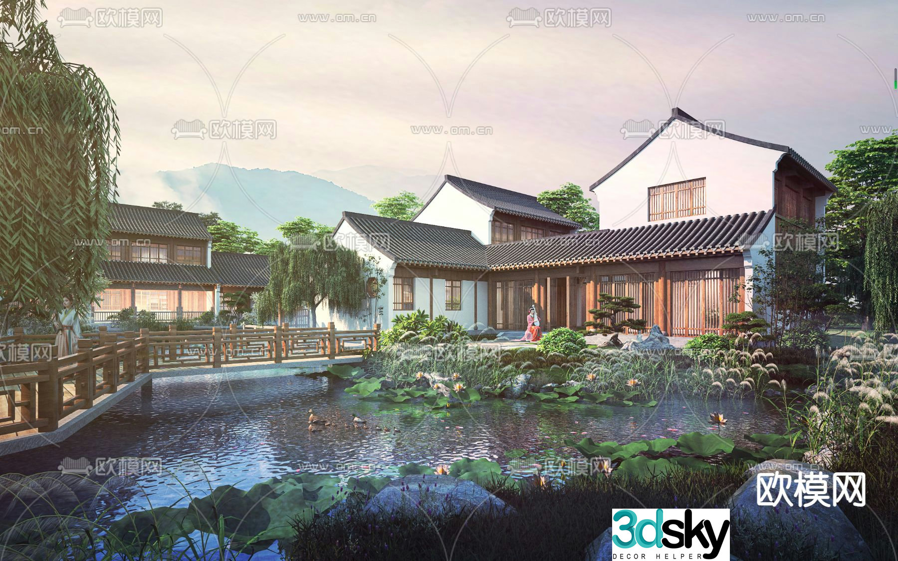 Ancient buildings gardens park attractions 3D model