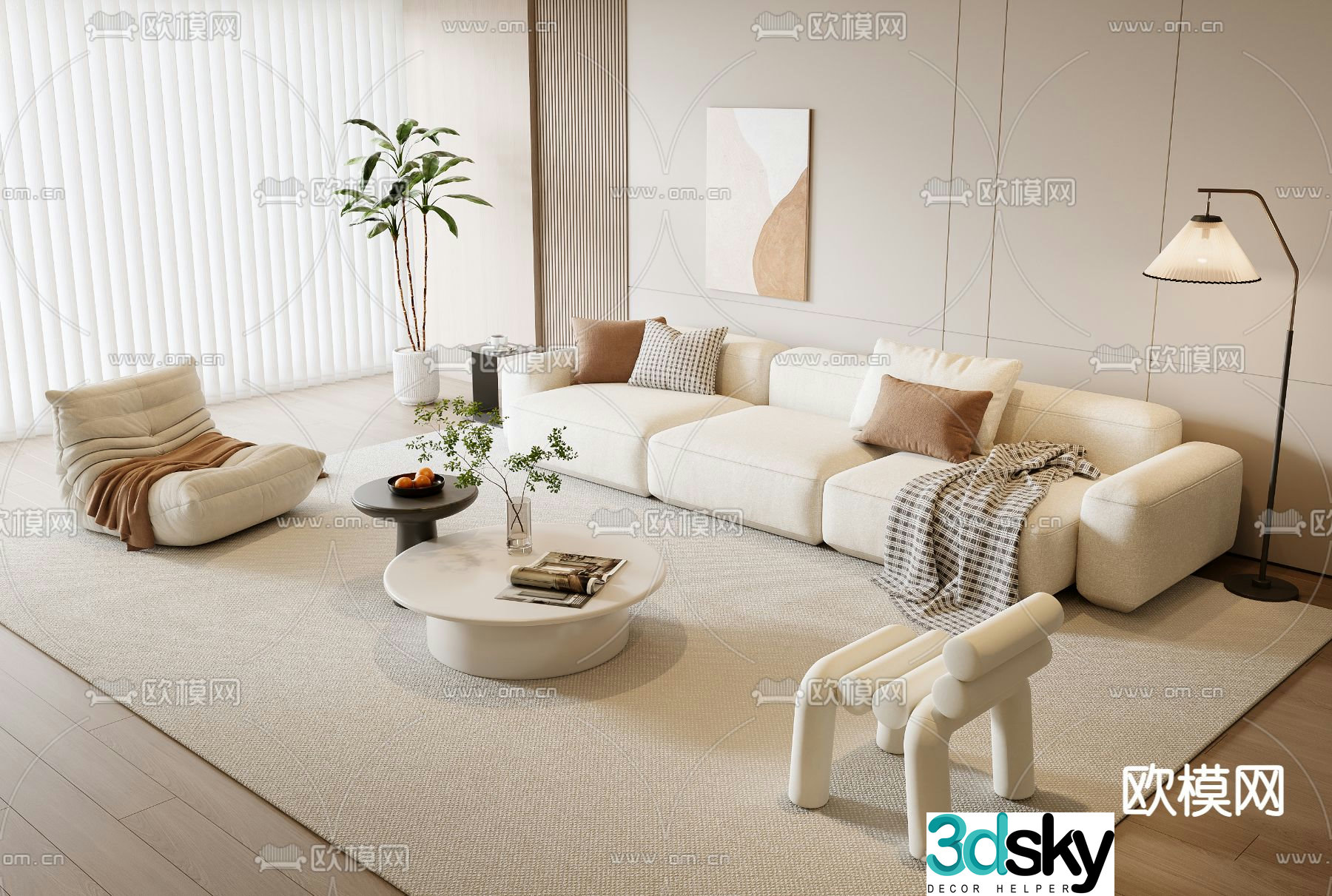 Cream style modular sofa 3d model