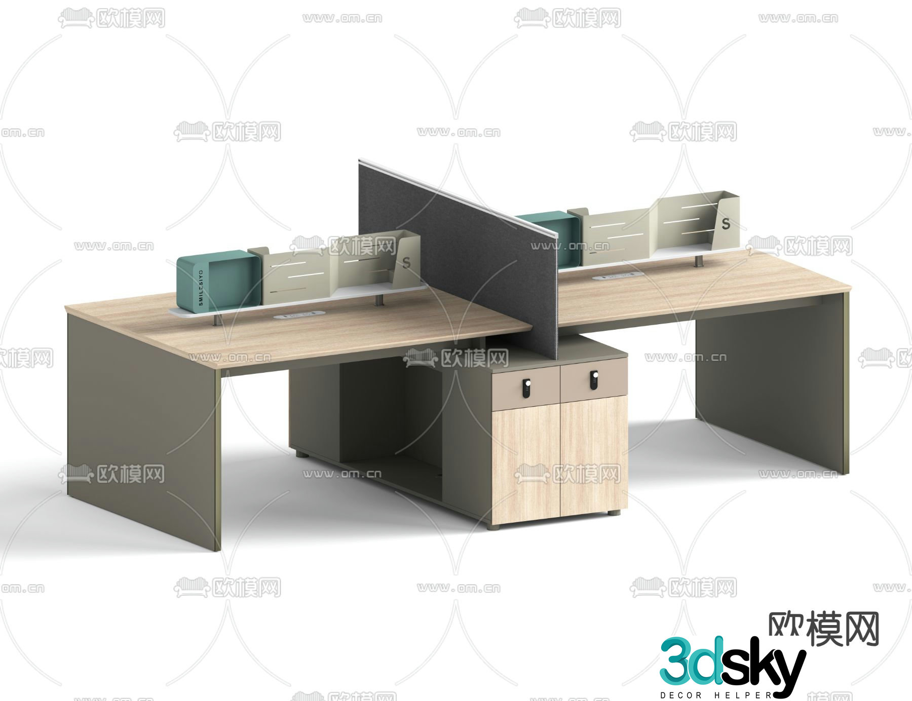 Card space desk work station post 3d model
