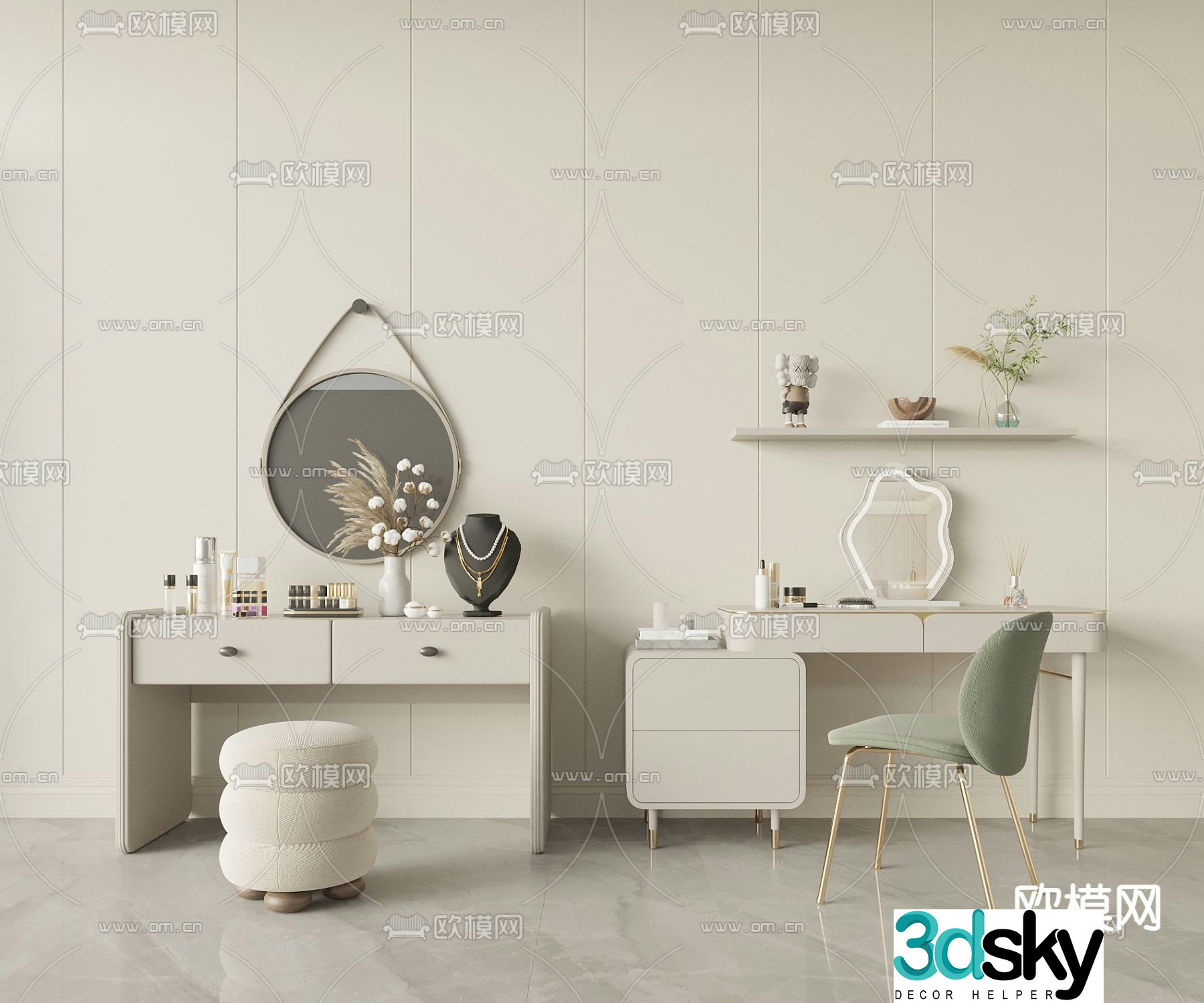 Cream style dressing table dressing table 3d model