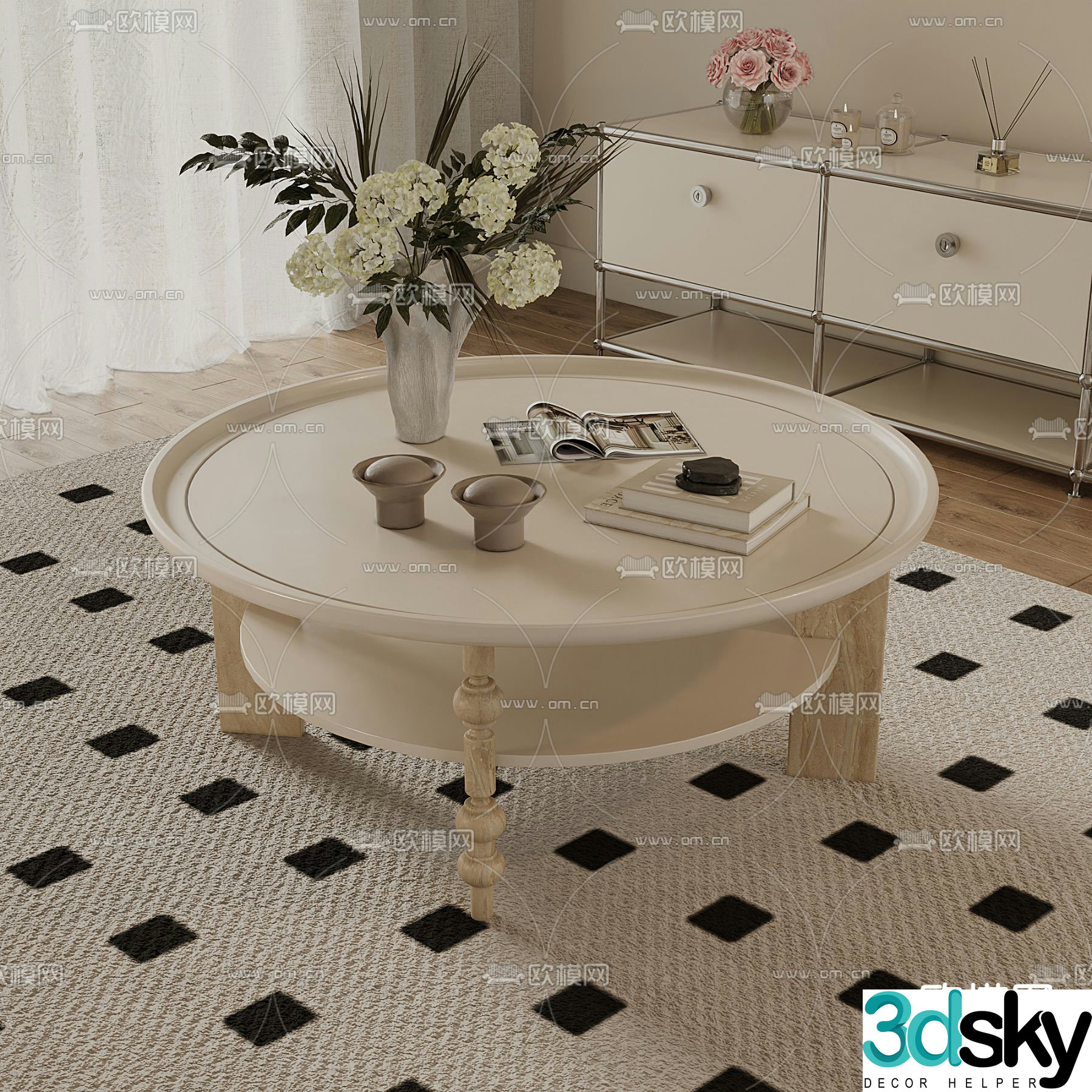 French coffee table cream style coffee table 3d model