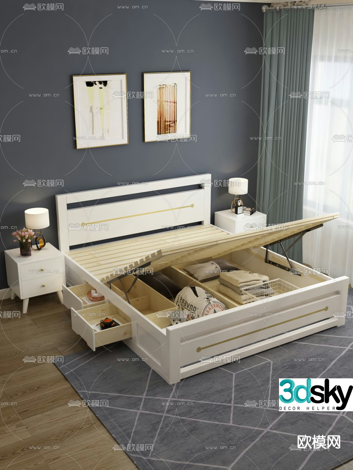 Modern bed box double bed 3d model