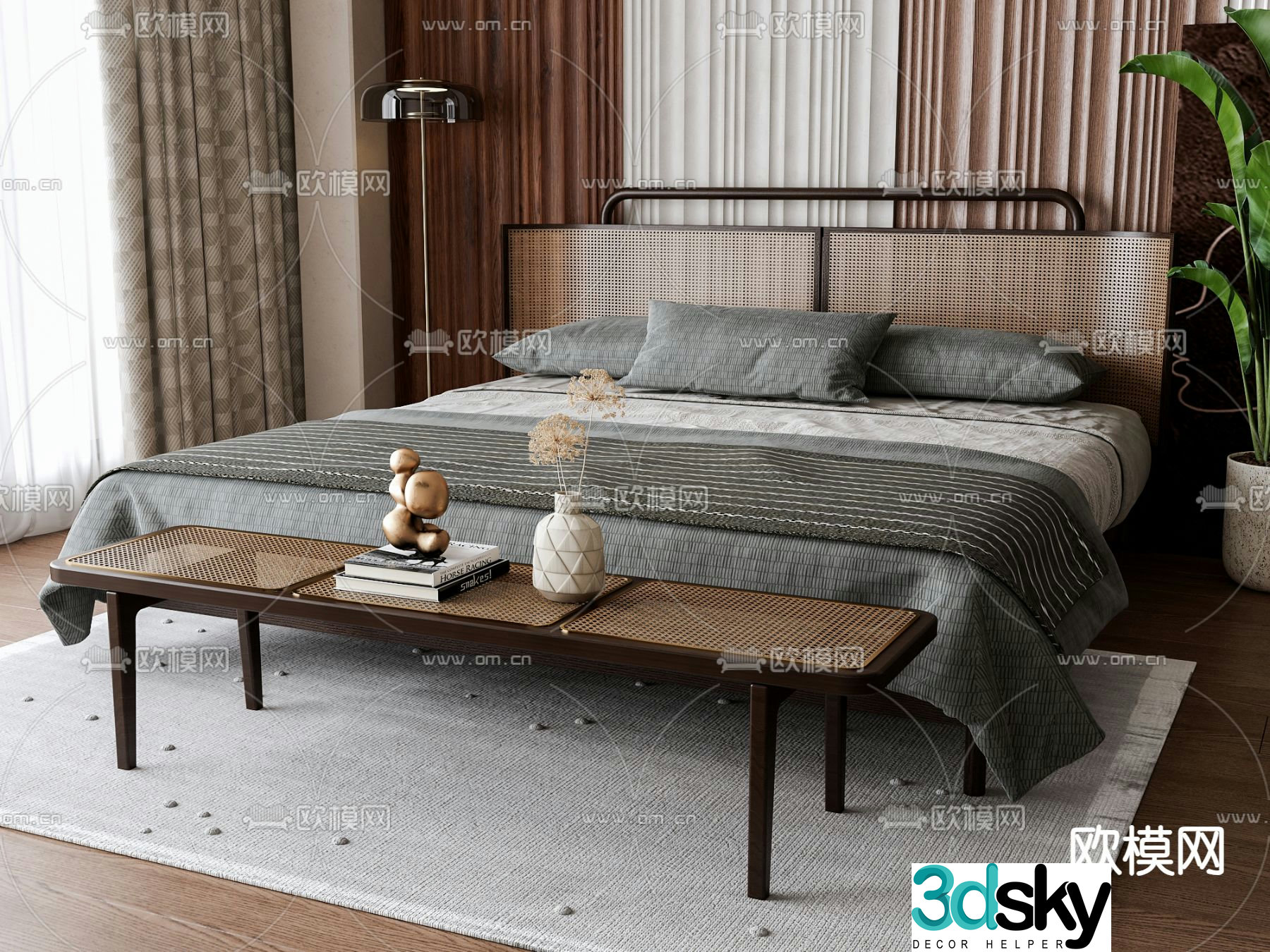 Wabi-sabi double bed 3d model