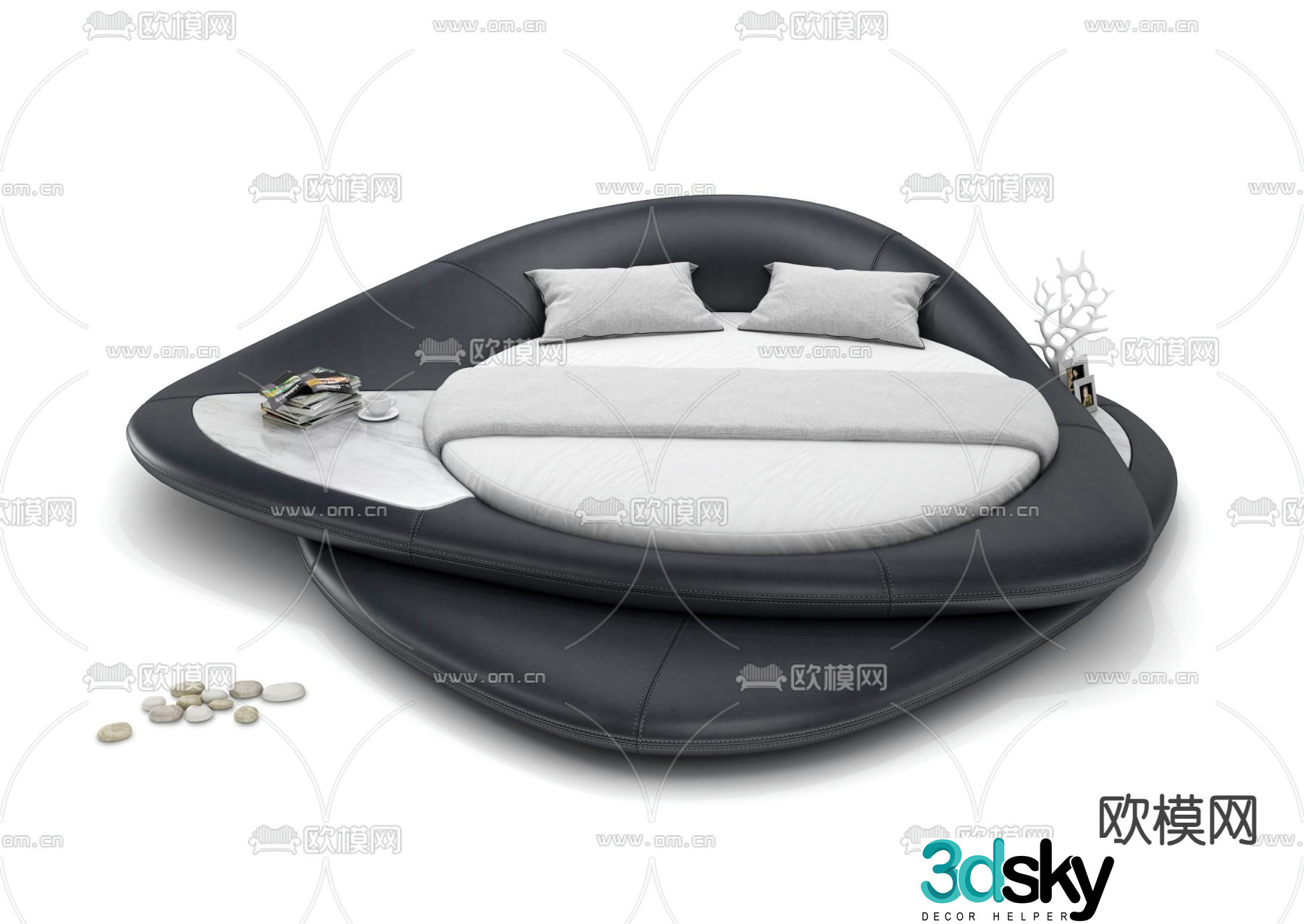 Personalized leather bed round bed 3d model