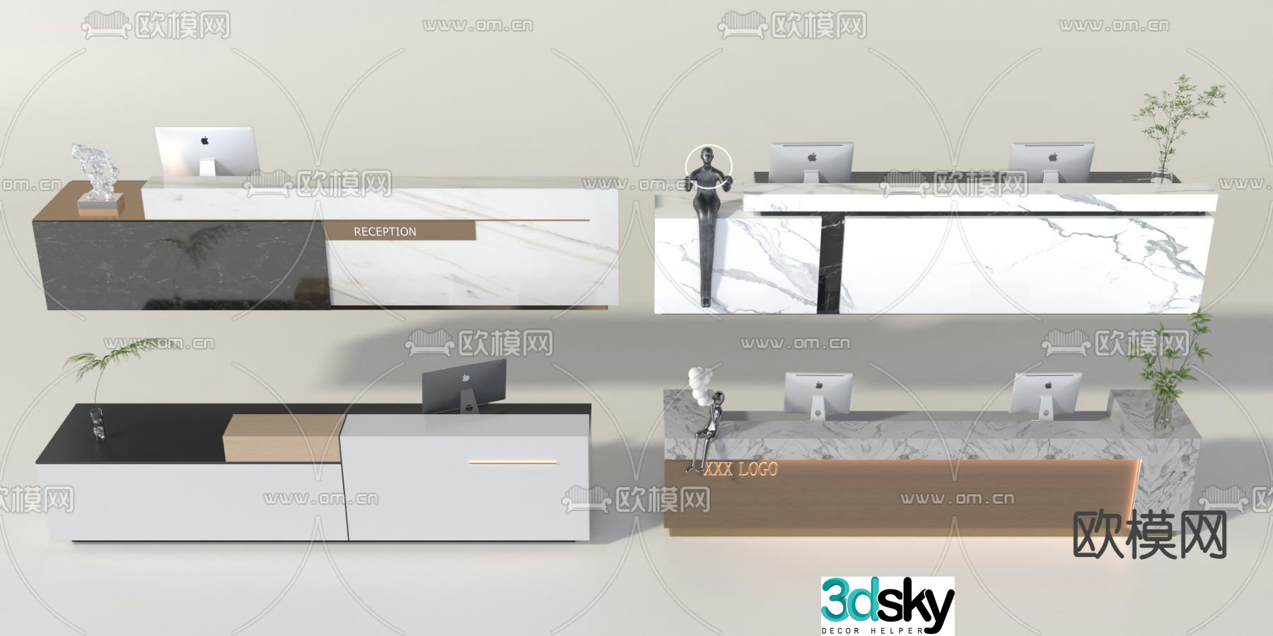 Front desk service desk reception desk 3d model