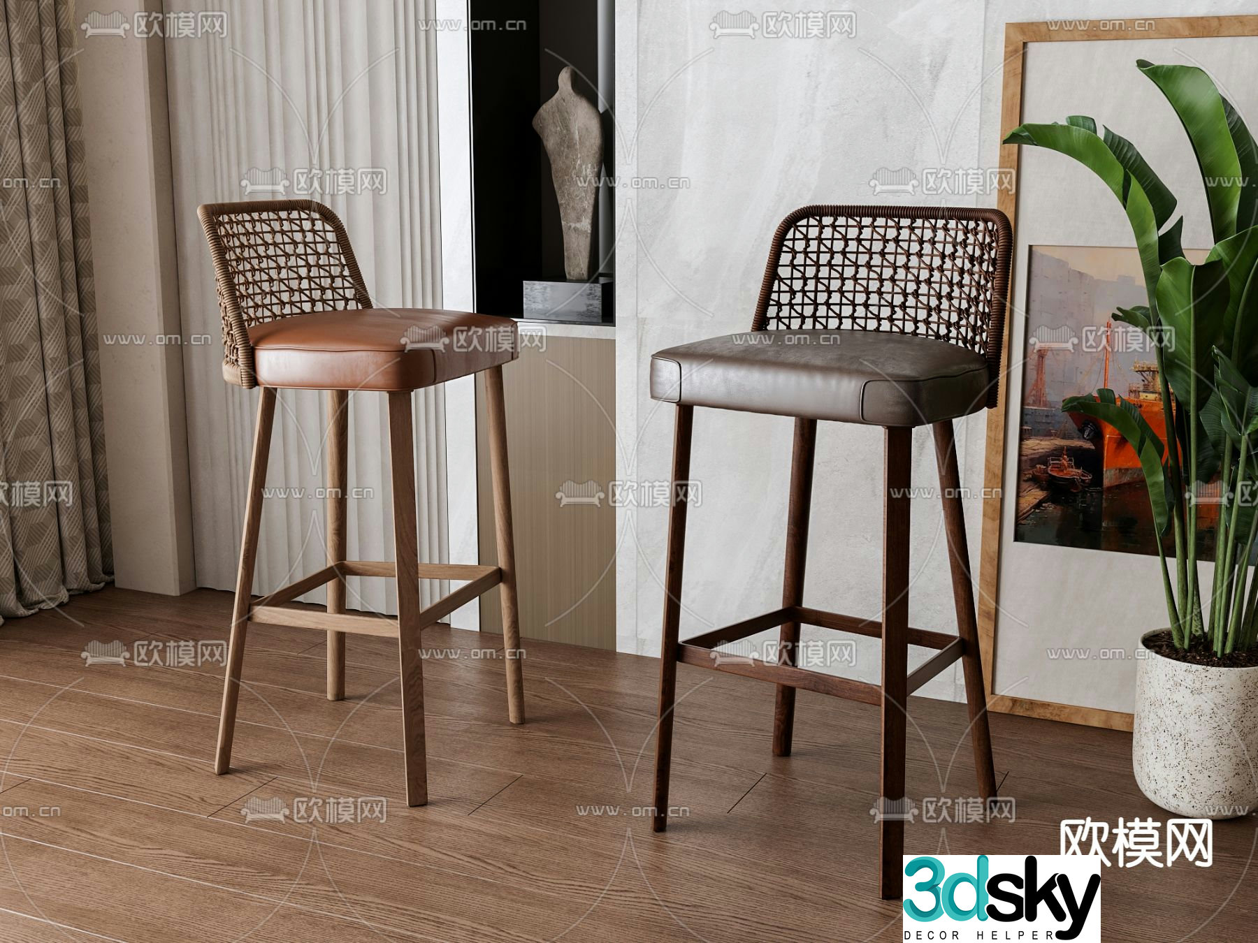 Wabi Sabi bar stool bar stool high stool 3d model