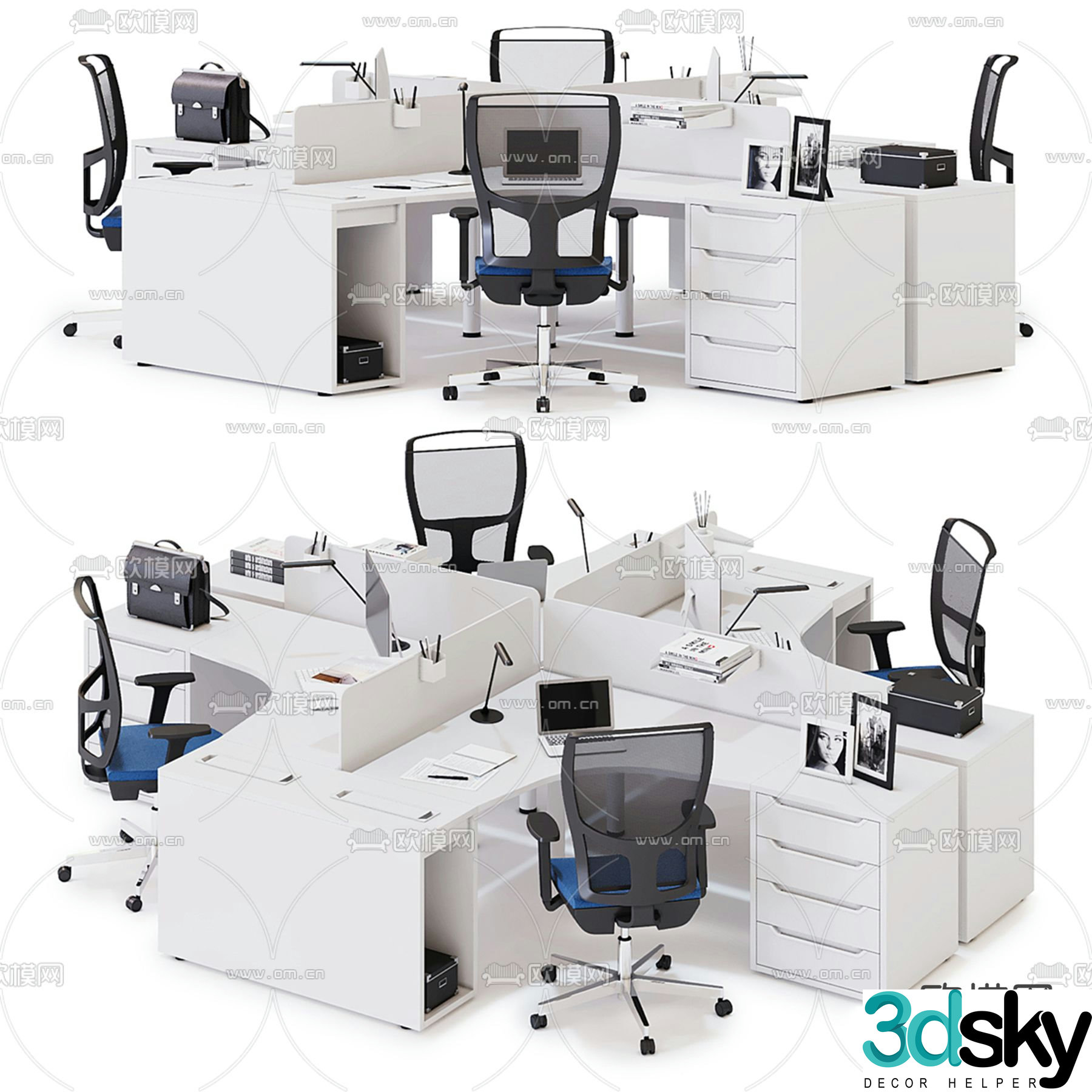 Card space desk work station post 3d model