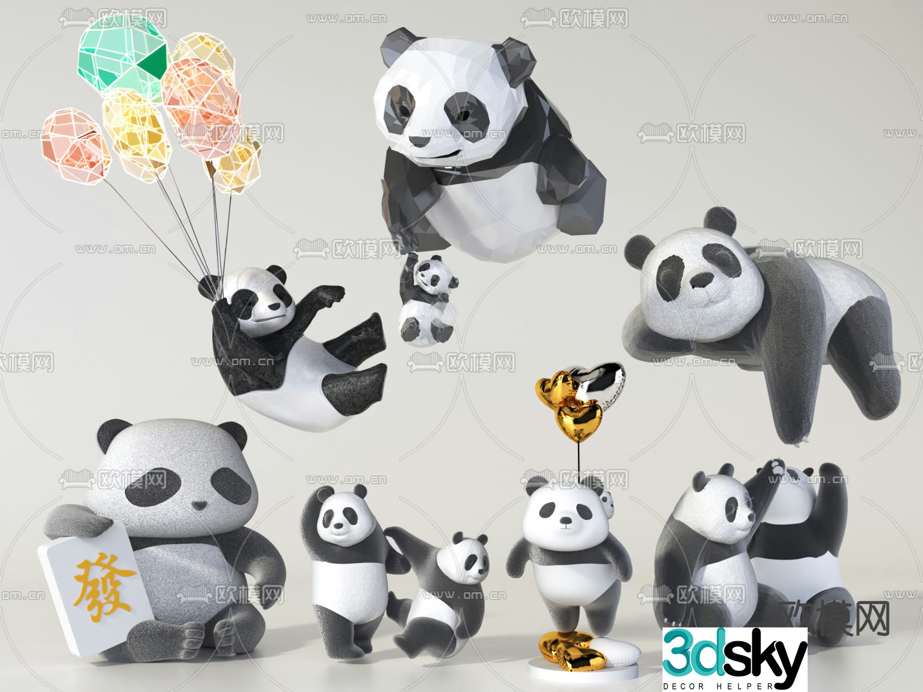 Panda Sculpture Cartoon Trendy Doll Doll 3D Model
