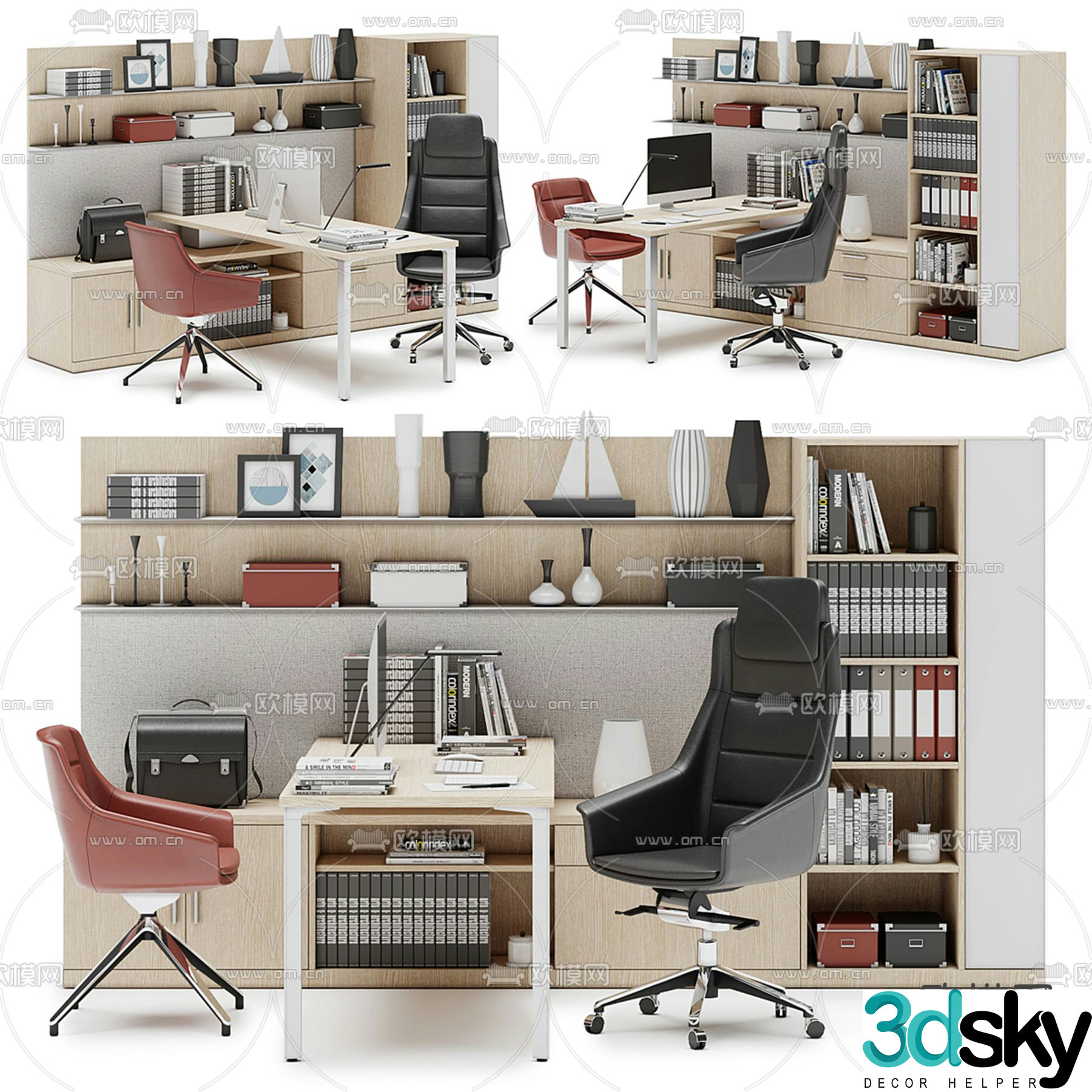 Modern office desk office desk boss desk 3d model
