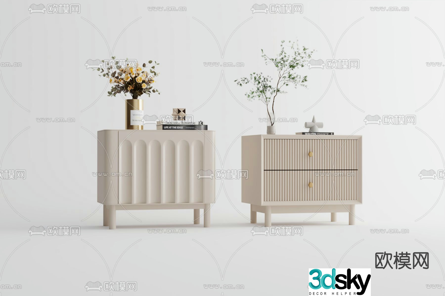 Cream style bedside table 3d model