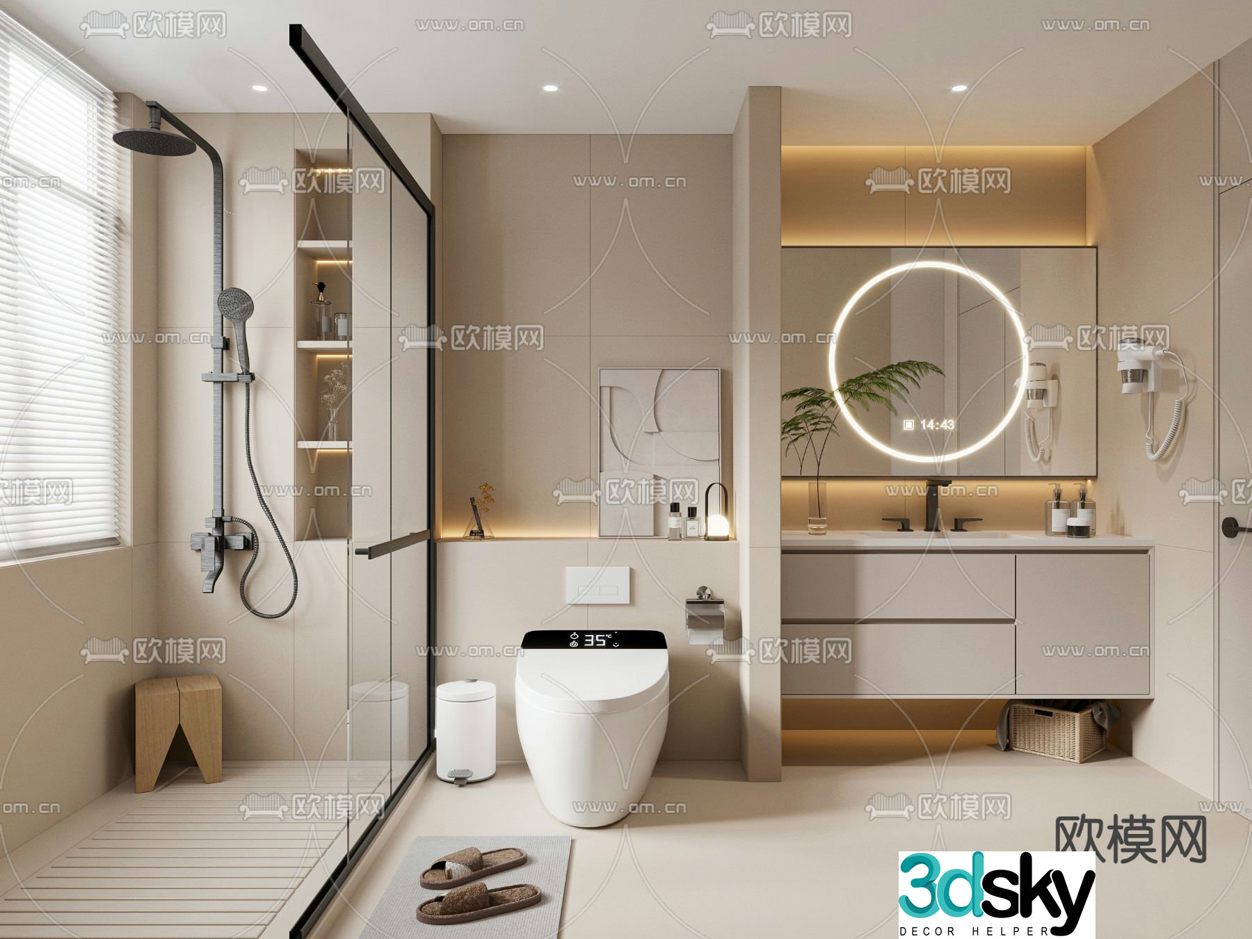 Creamy bathroom bathroom restroom 3d model