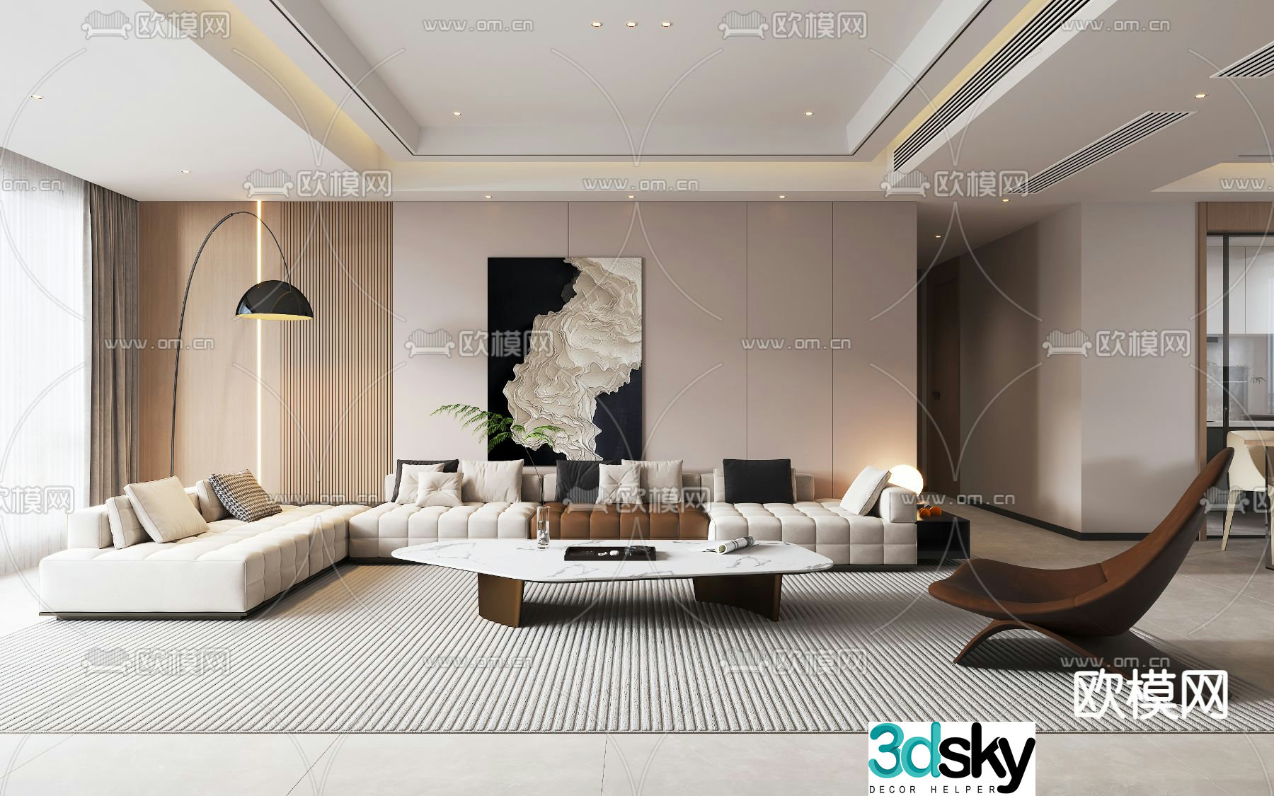 Modern living room dining room 3d model