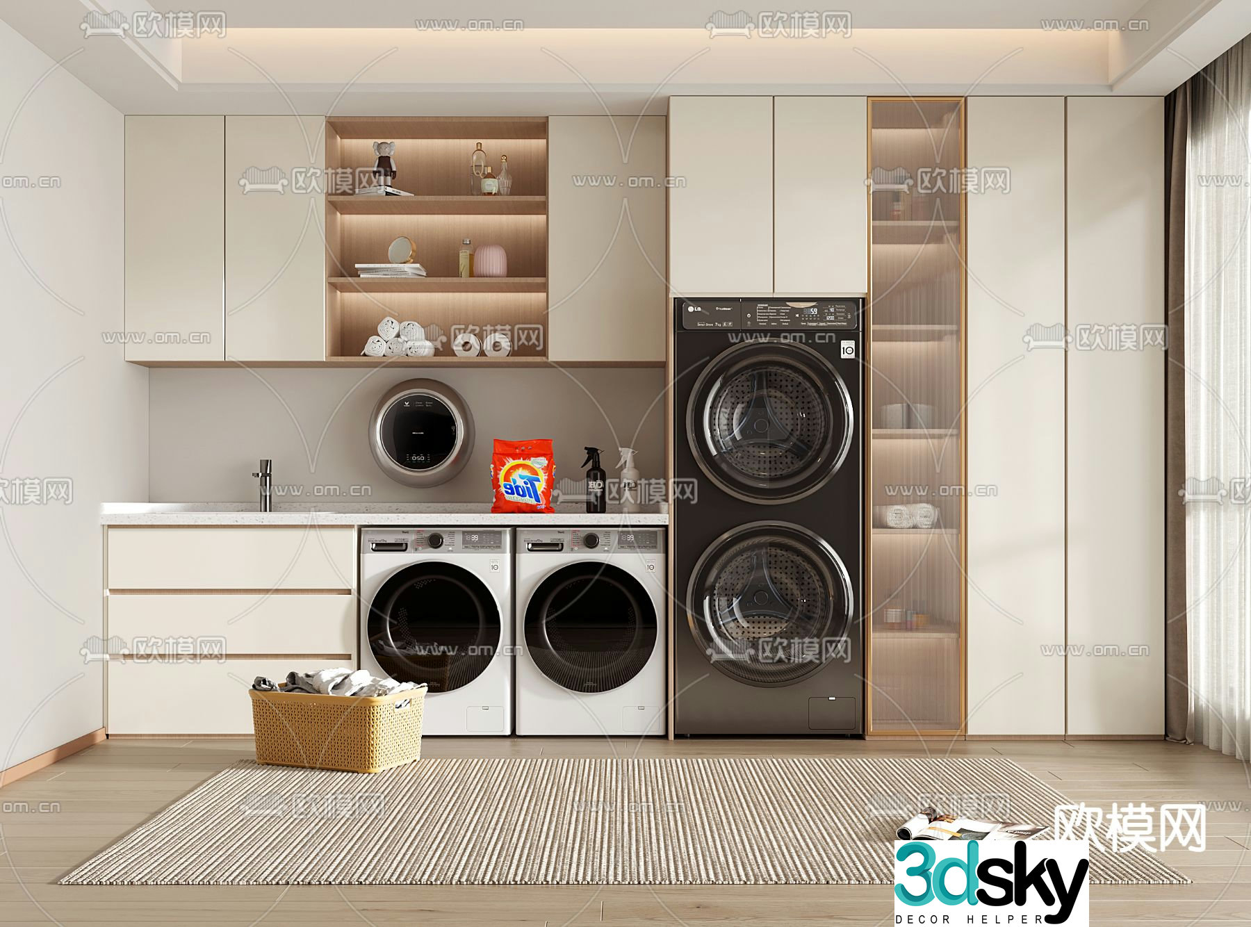 Balcony cabinet washing machine cabinet 3d model