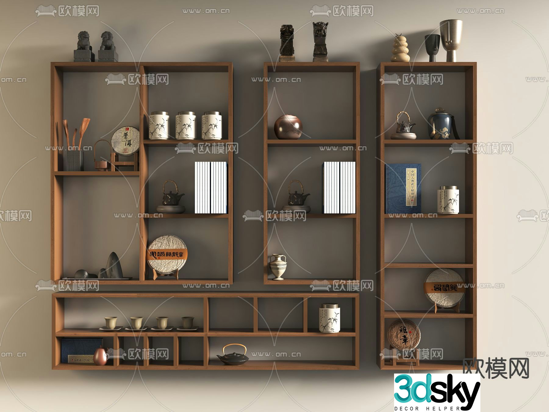 Chinese style wall cabinet wall cabinet storage rack 3D model