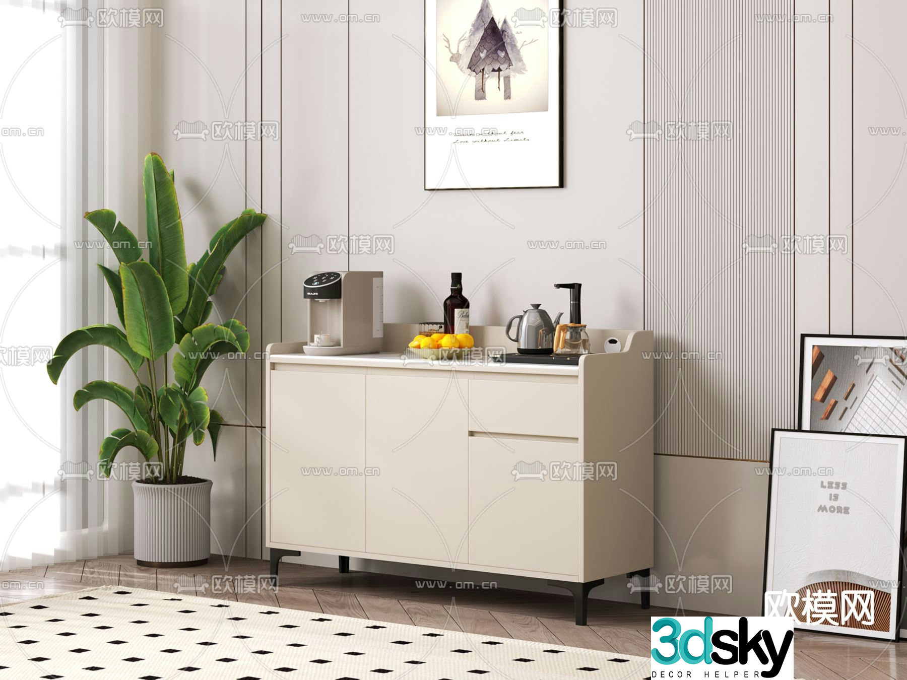 Cream style sideboard 3d model