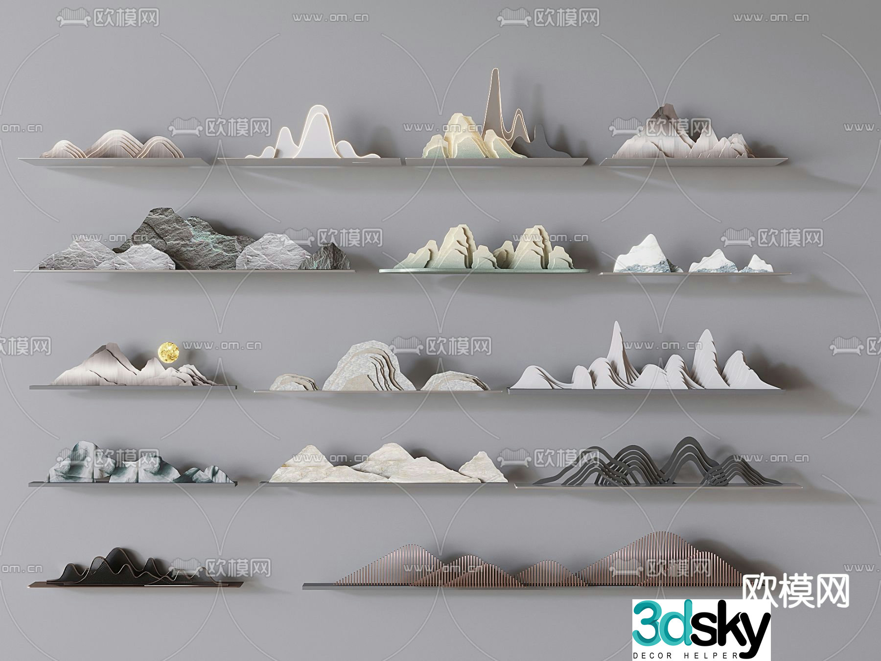 New Chinese style rockery flakes pseudo-mountain stones schist stones 3D model