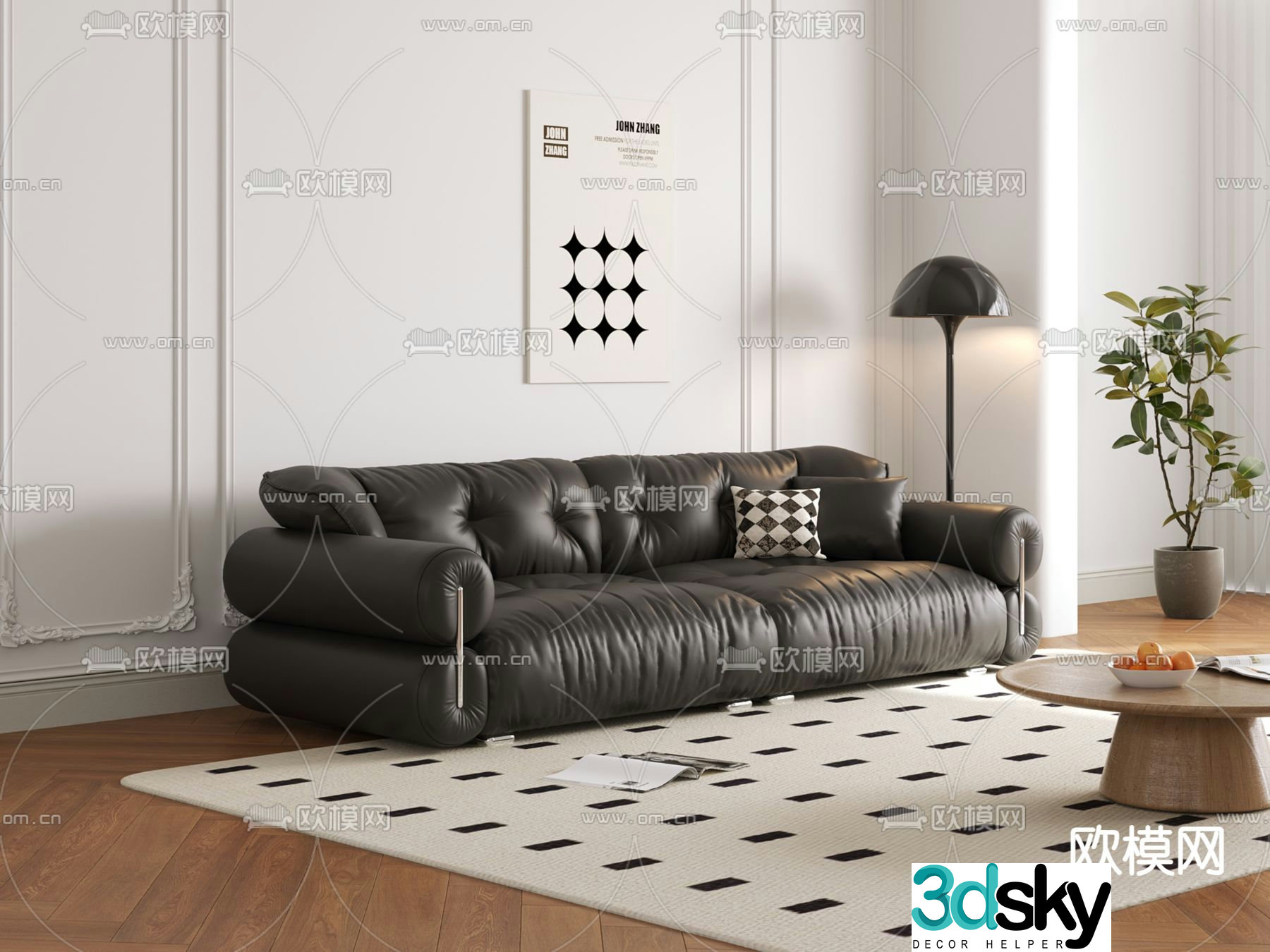 leather sofa loveseat 3d model
