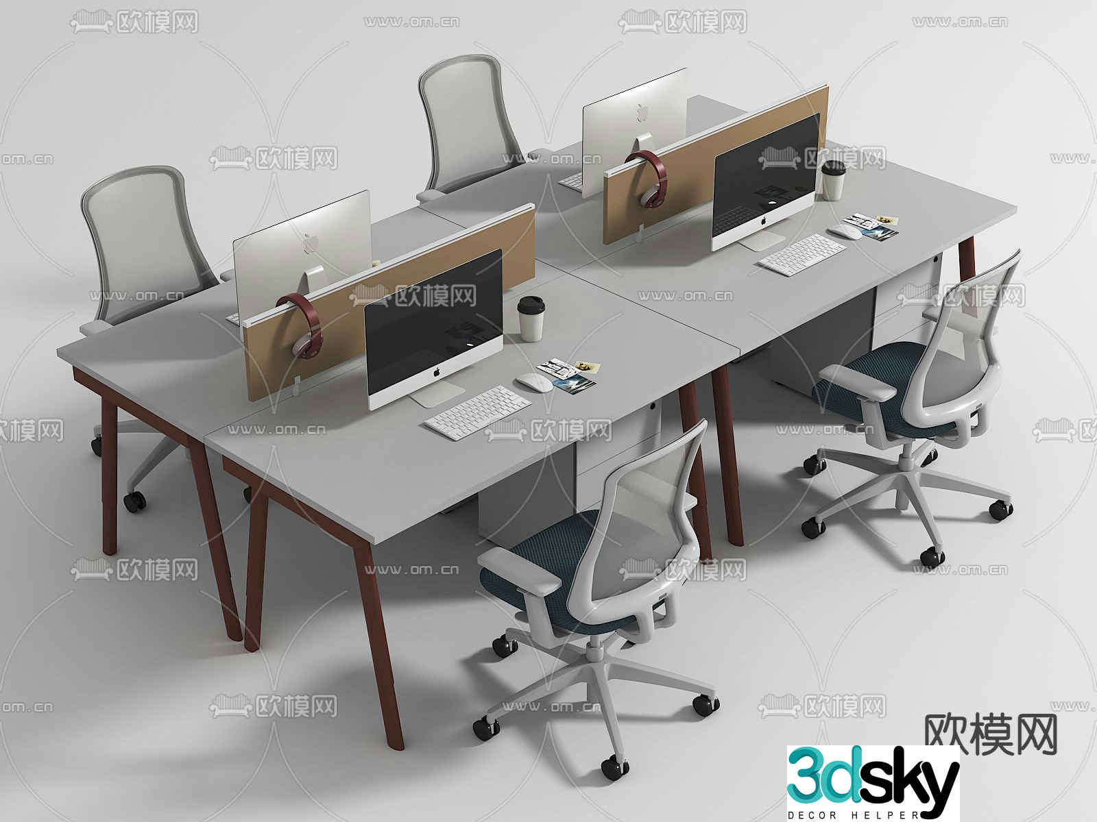 Office desk chair post work station 3D model