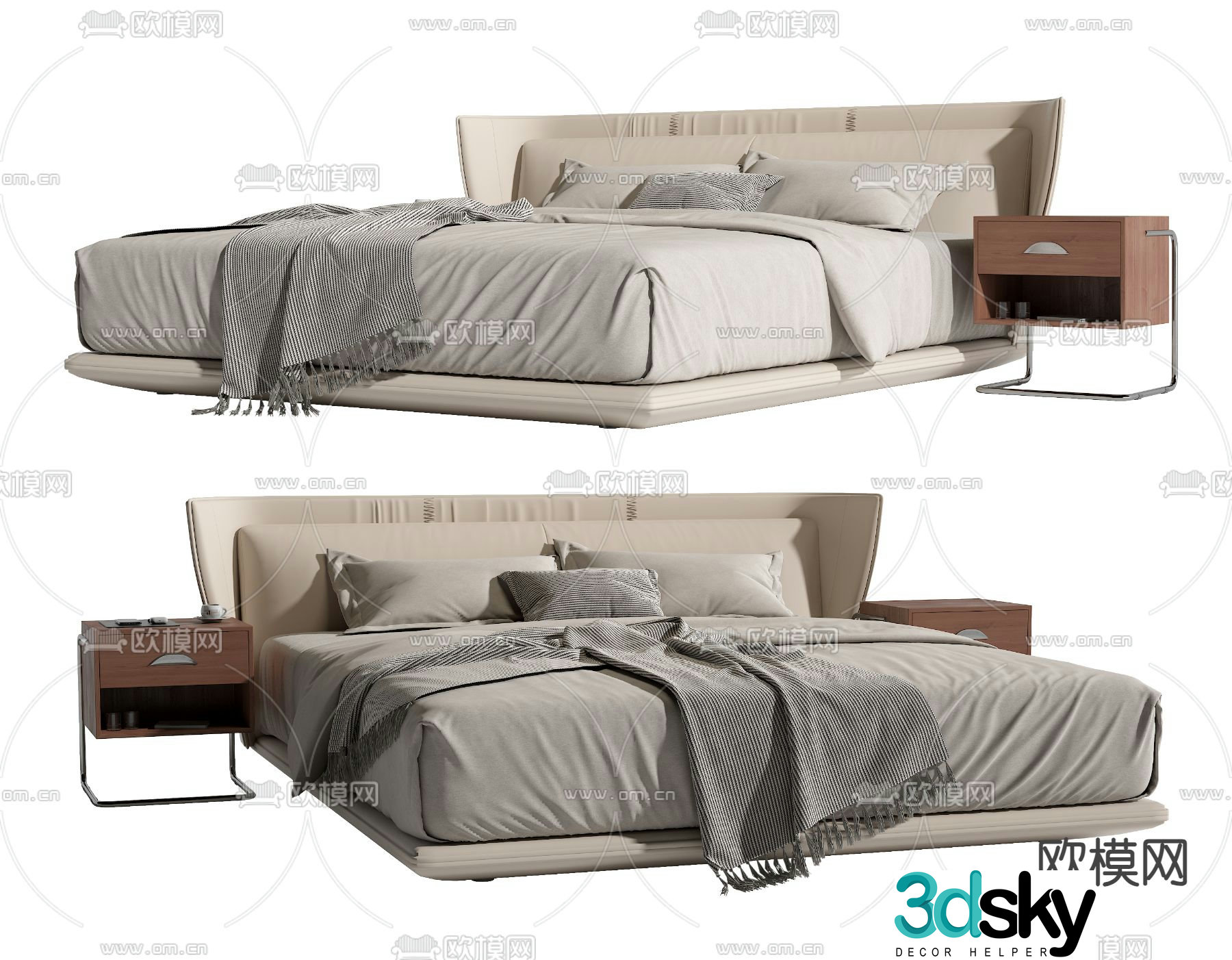 Modern double bed 3d model
