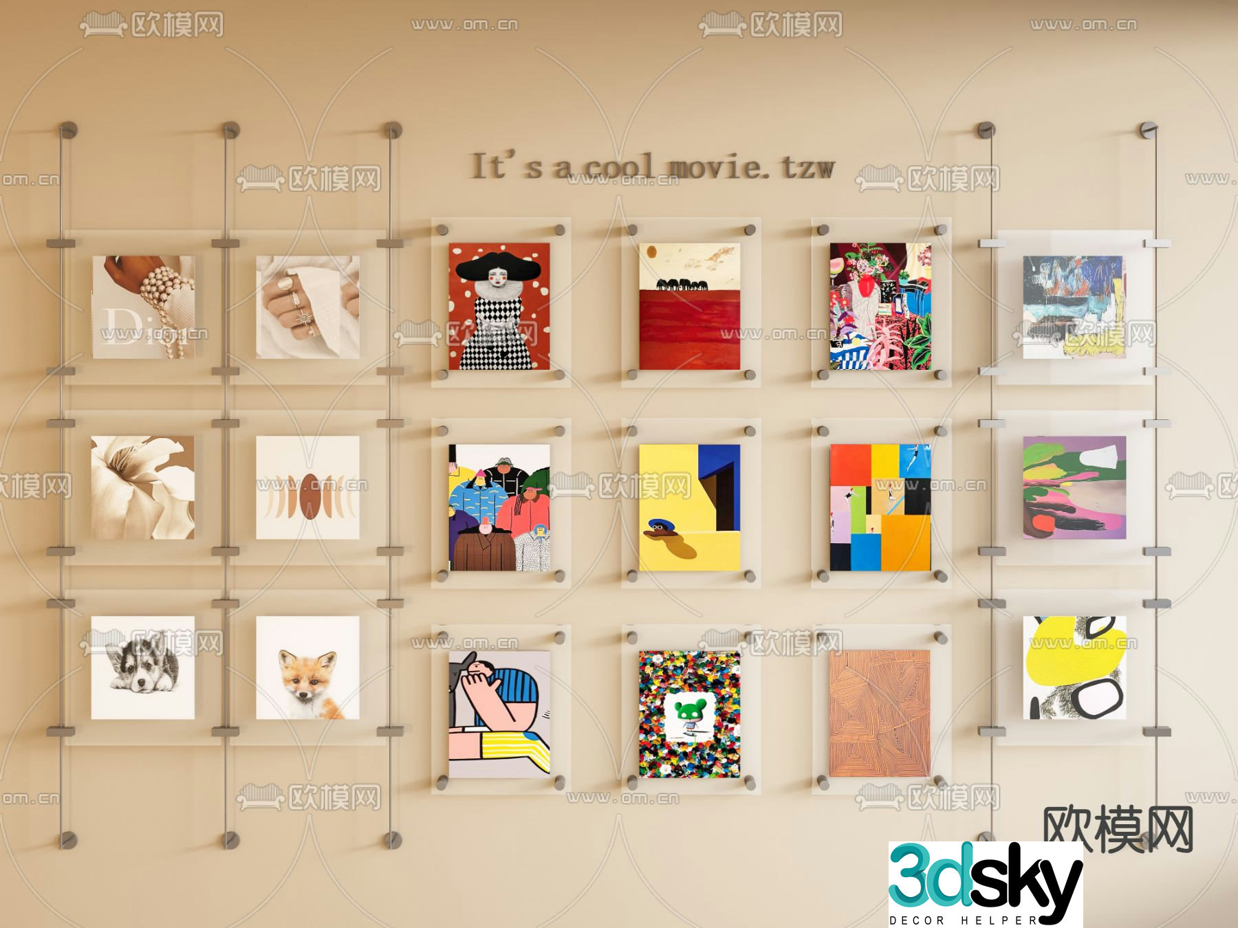 Decorative painting Art painting Combination painting Borderless hanging painting 3D model