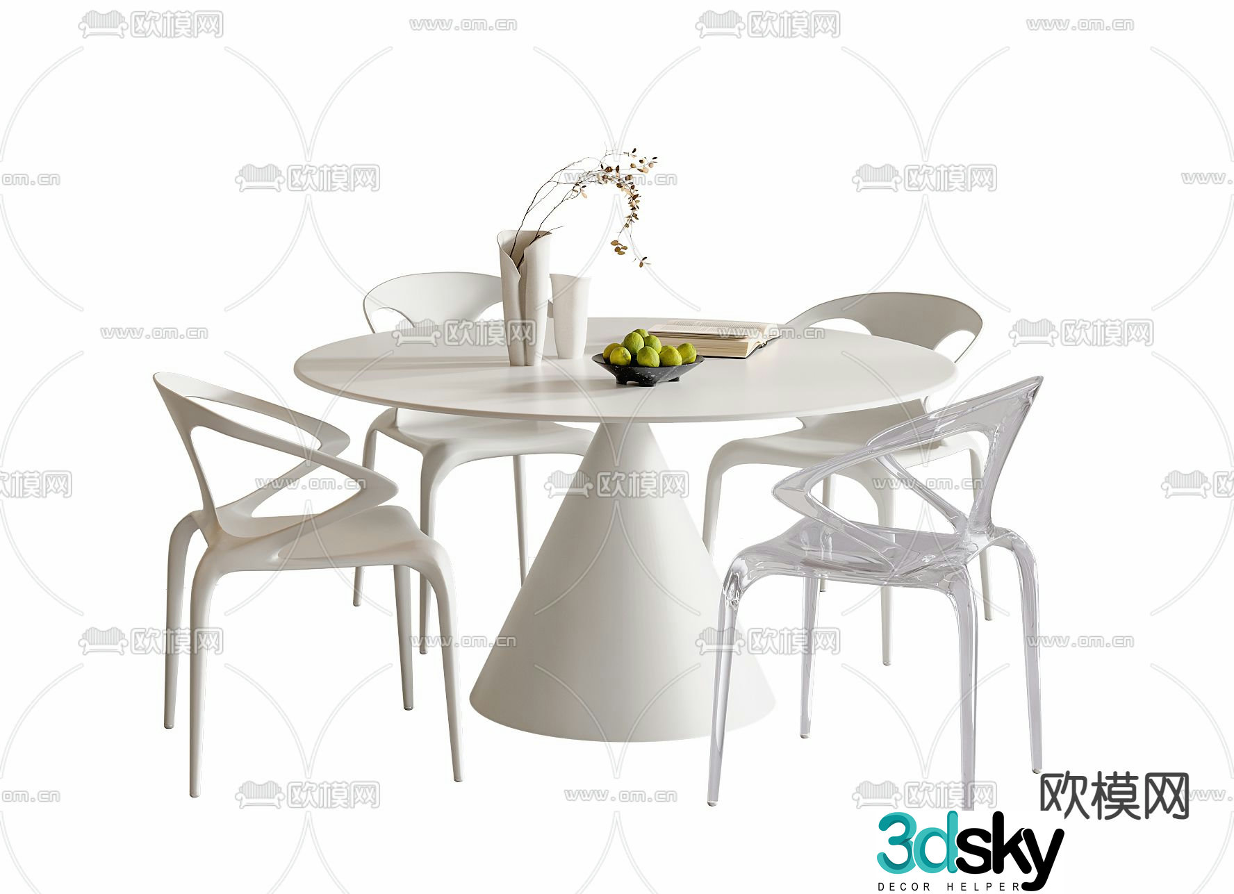Round dining table and chairs 3d model