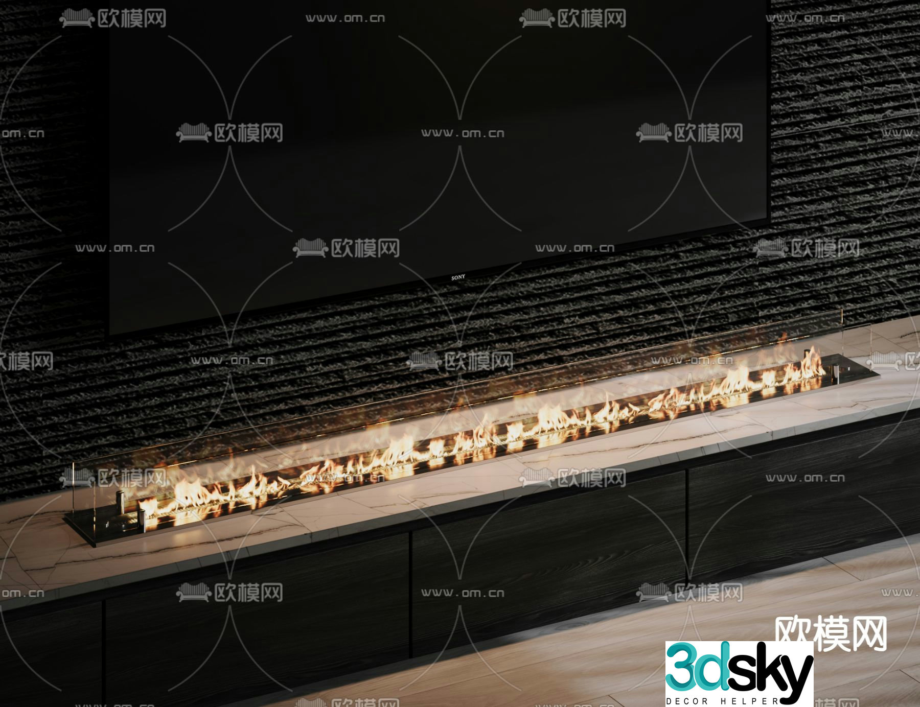 Recessed fireplace Flame 3d model