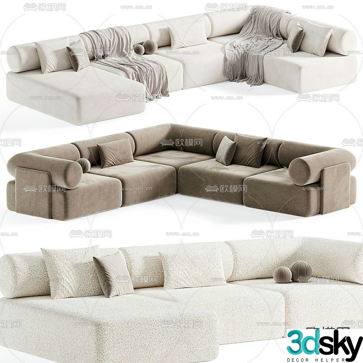 multi-person sofa corner sofa 3d model