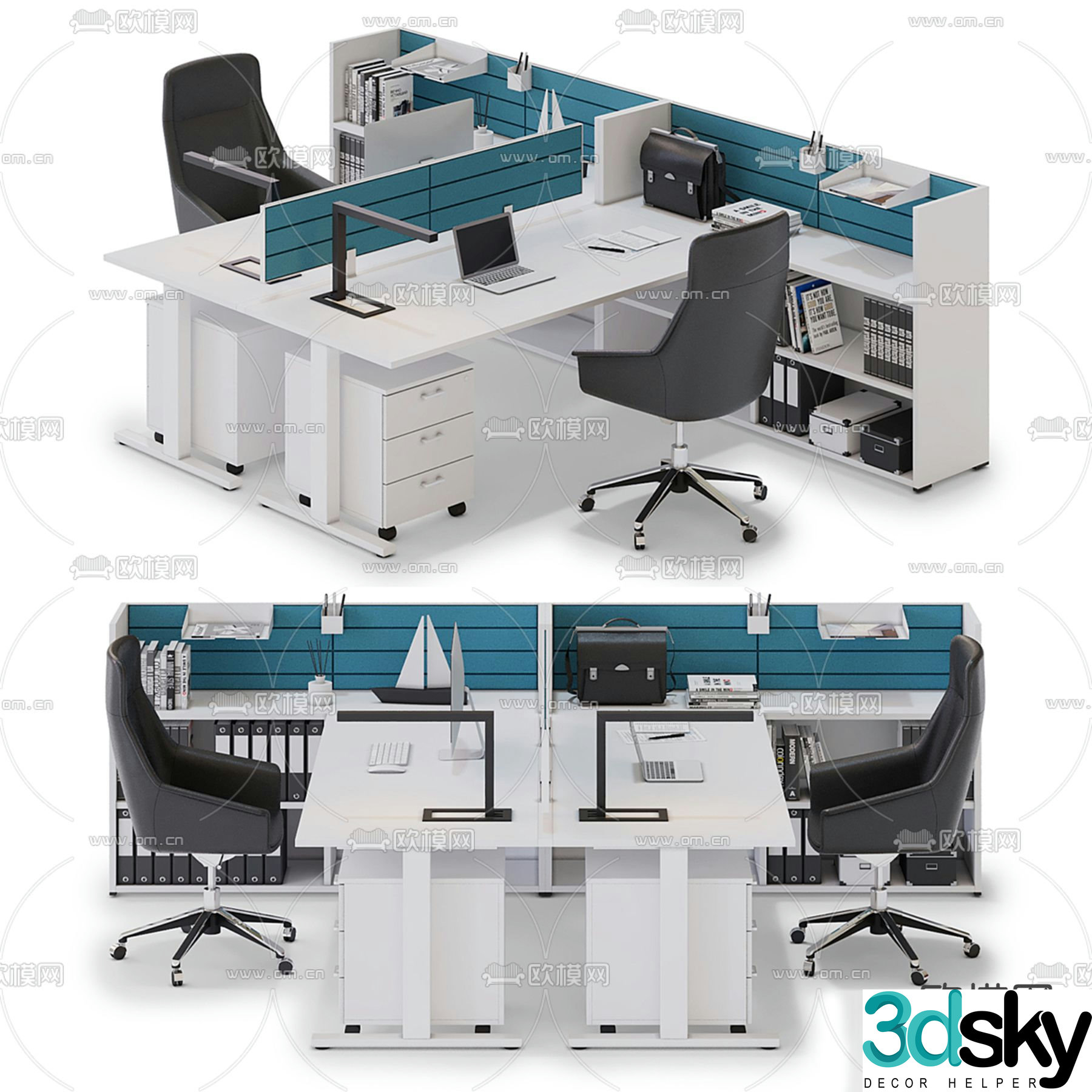 Card space desk work station post 3d model