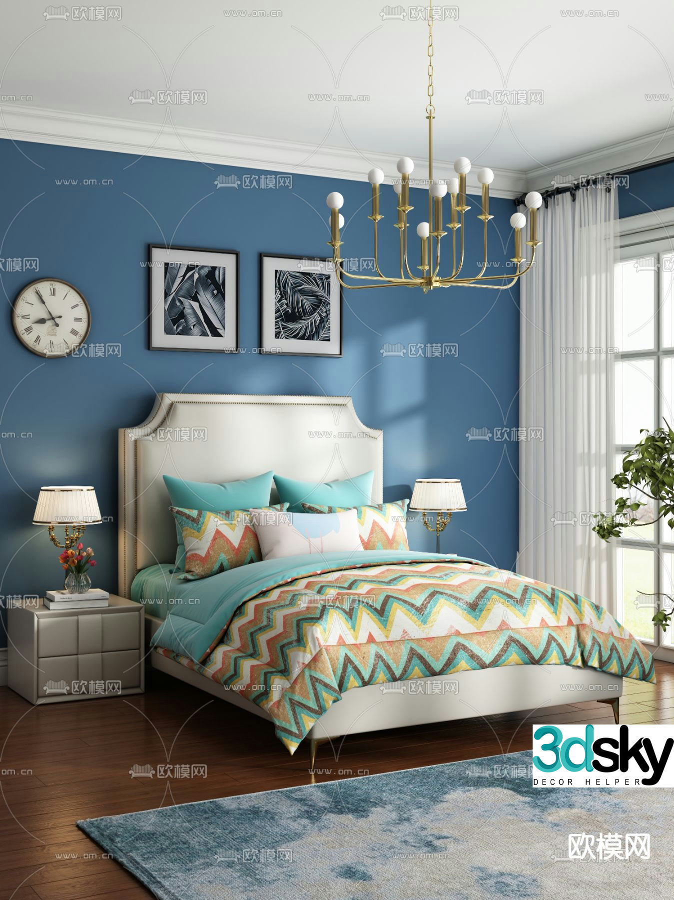 American double bed 3d model