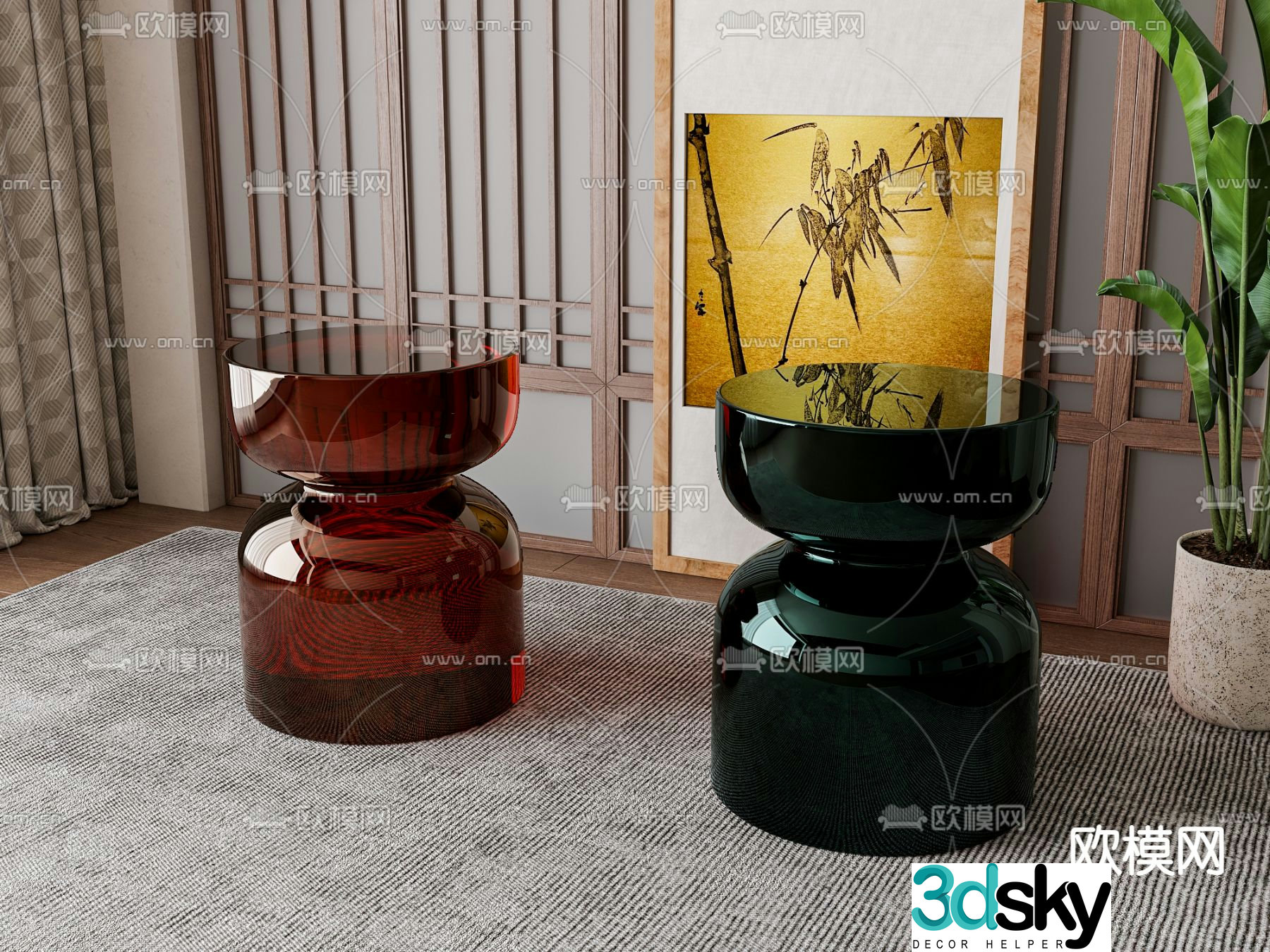 Transparent stool low stool shoe changing stool 3D model