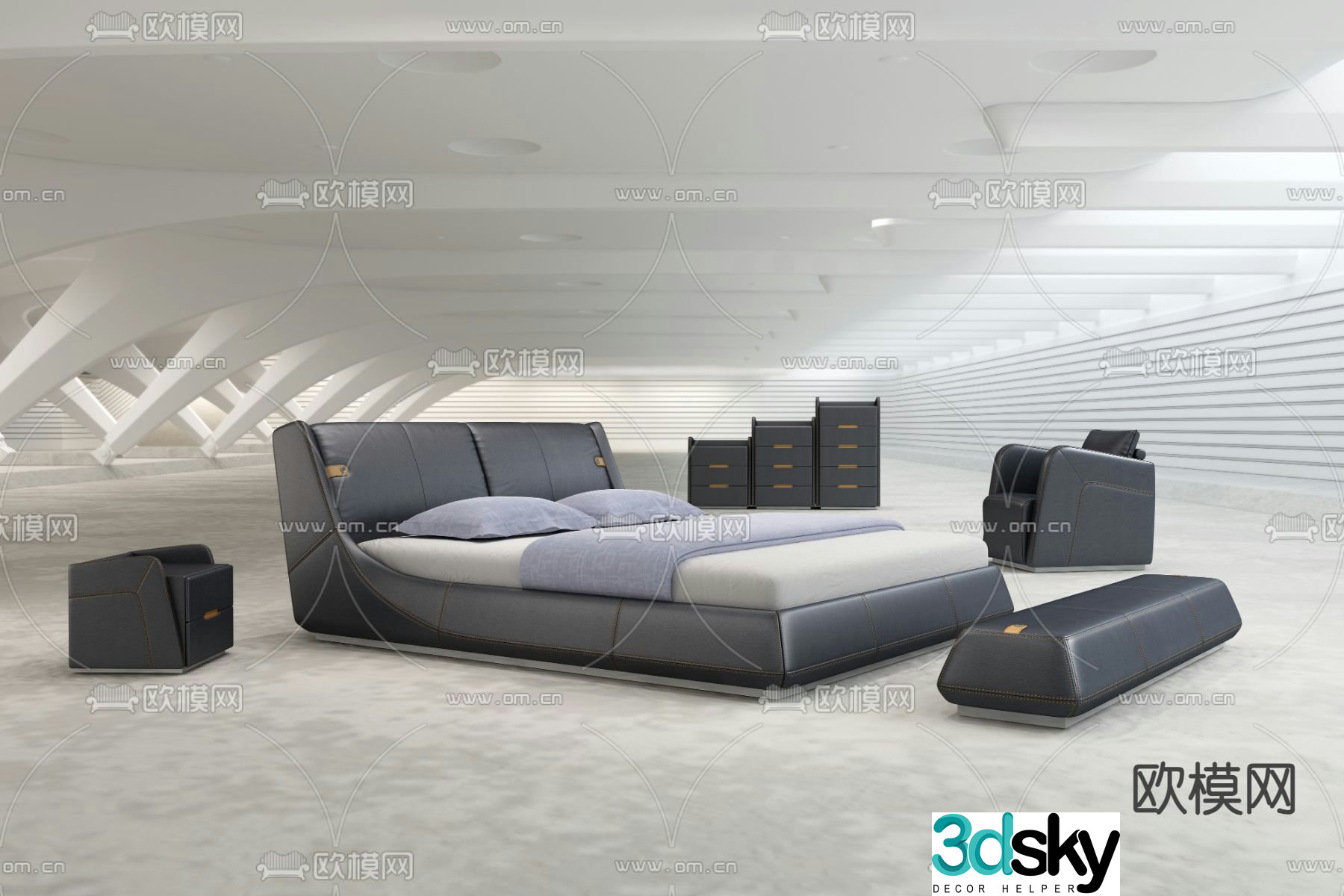 Leather double bed 3d model