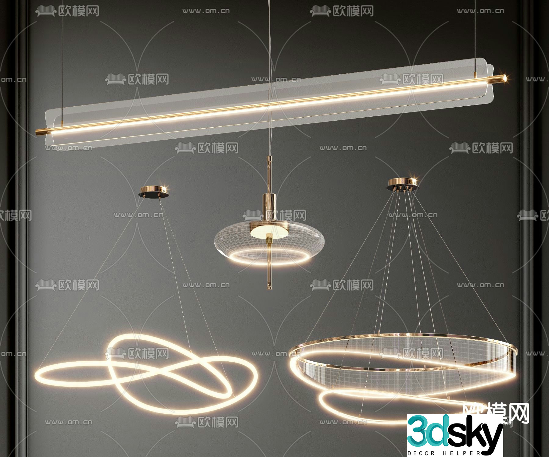 Light luxury chandelier linear chandelier 3d model
