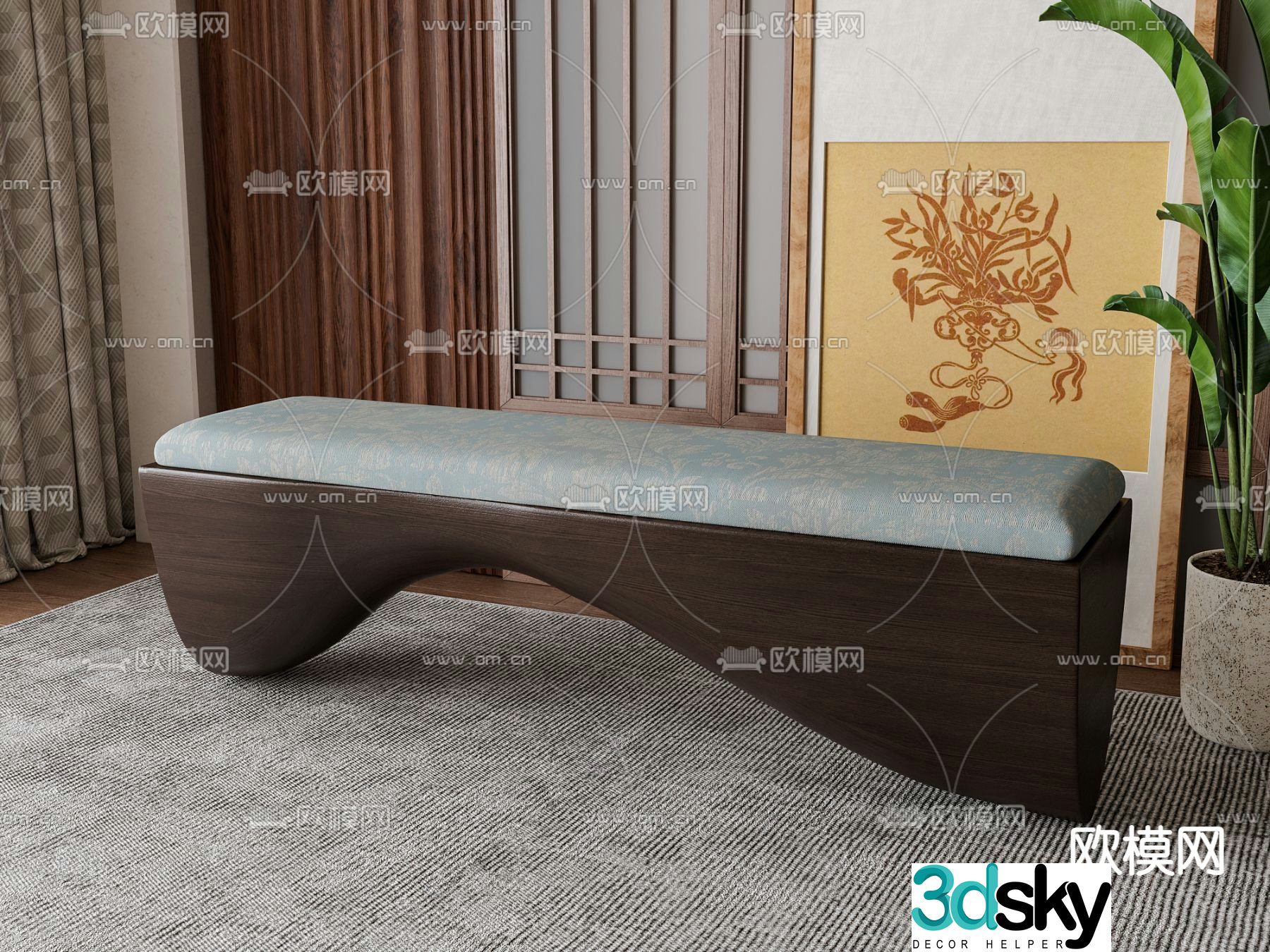 New Chinese style stool sofa stool bench 3d model