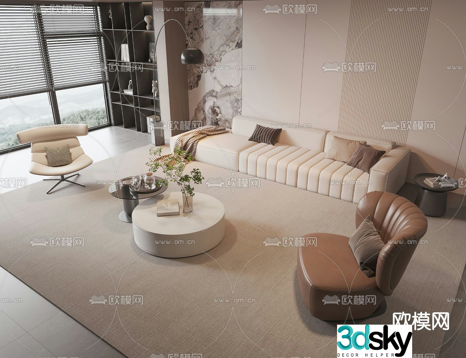 Modern modular sofa leather sofa 3d model