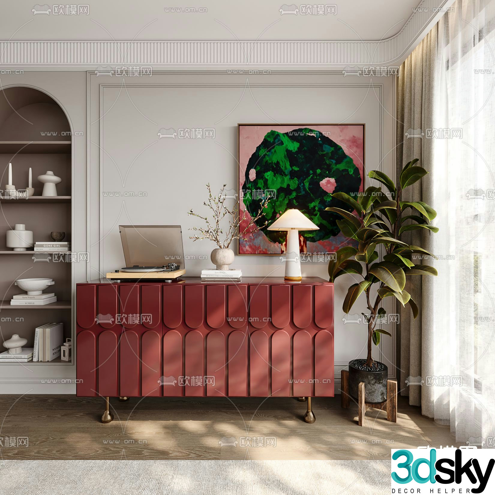 Middle-aged side cabinet porch cabinet end view cabinet 3D model