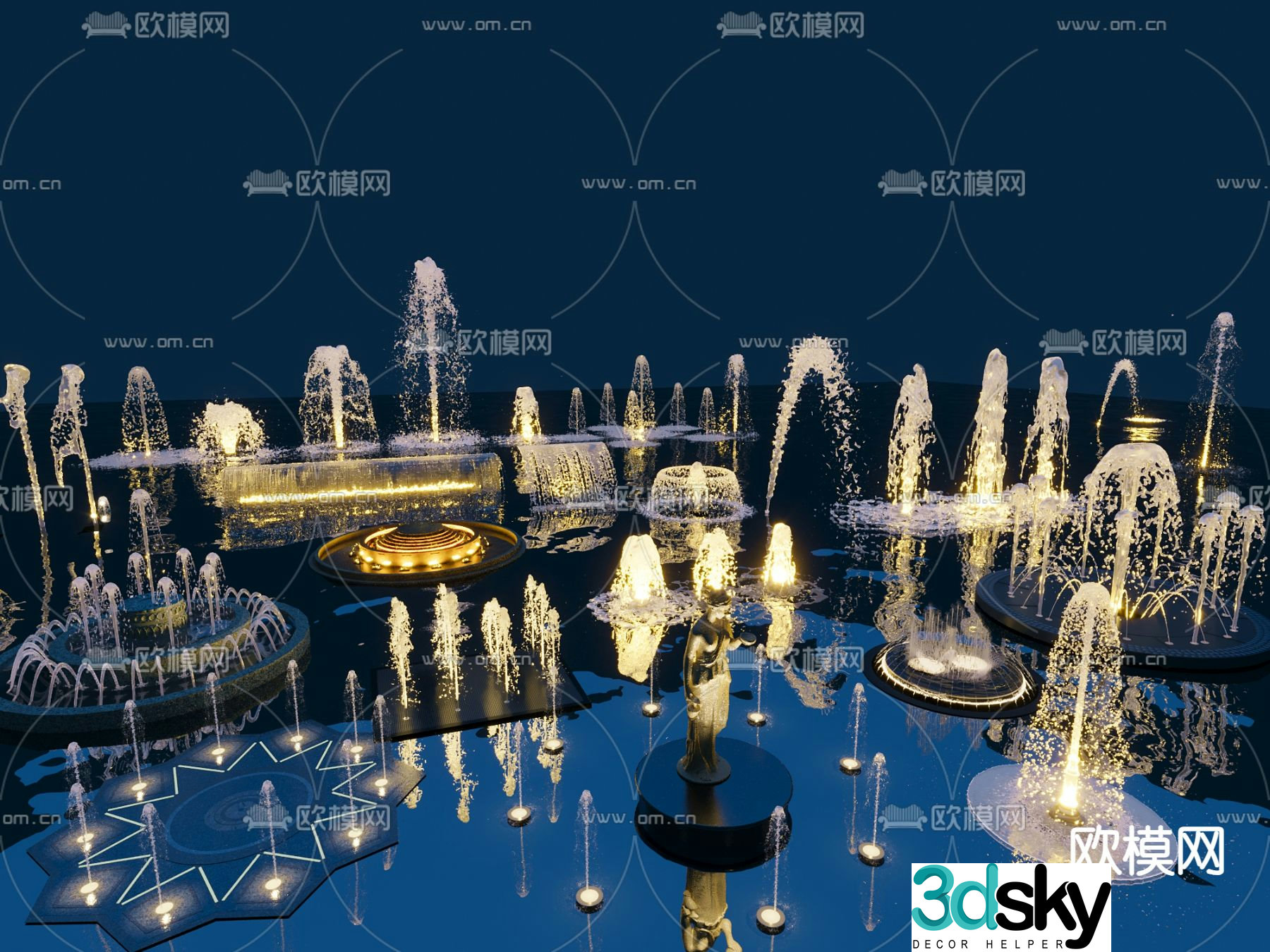 Fountain dry spray luminous fountain spring flowing water stacked water water column musical fountain 3d model