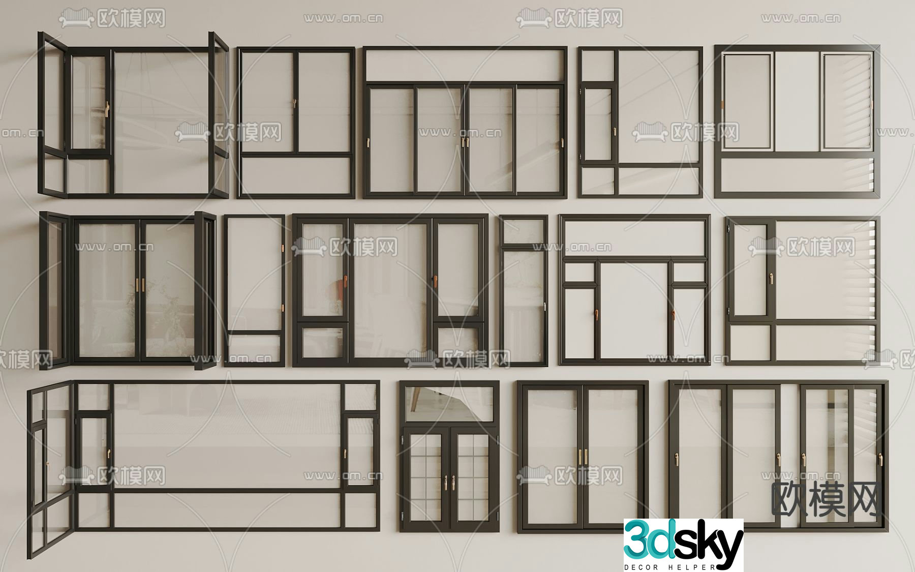 Window Floor to ceiling window Casement window Double window 3D model