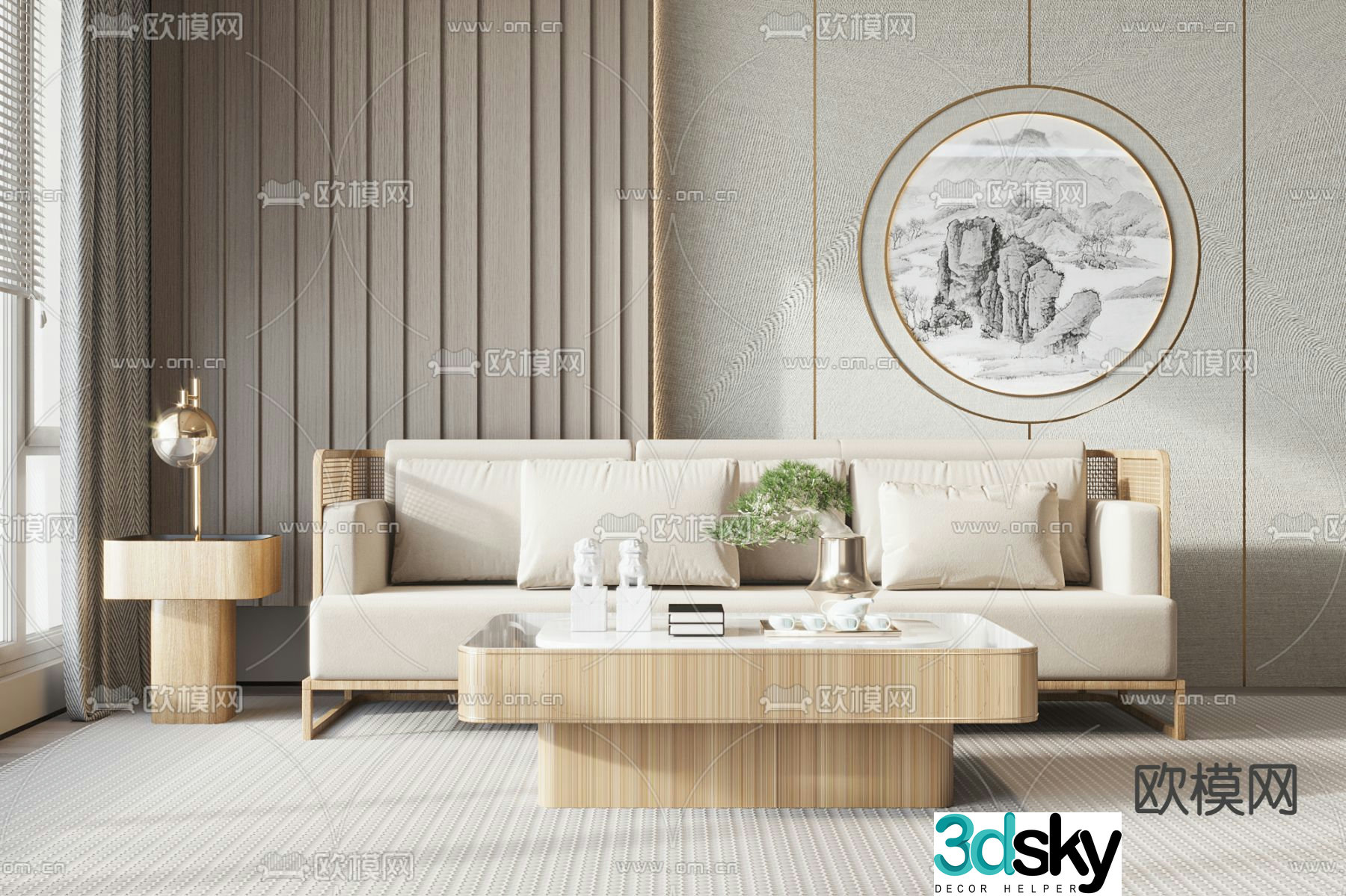 New Chinese style sofa double sofa 3d model
