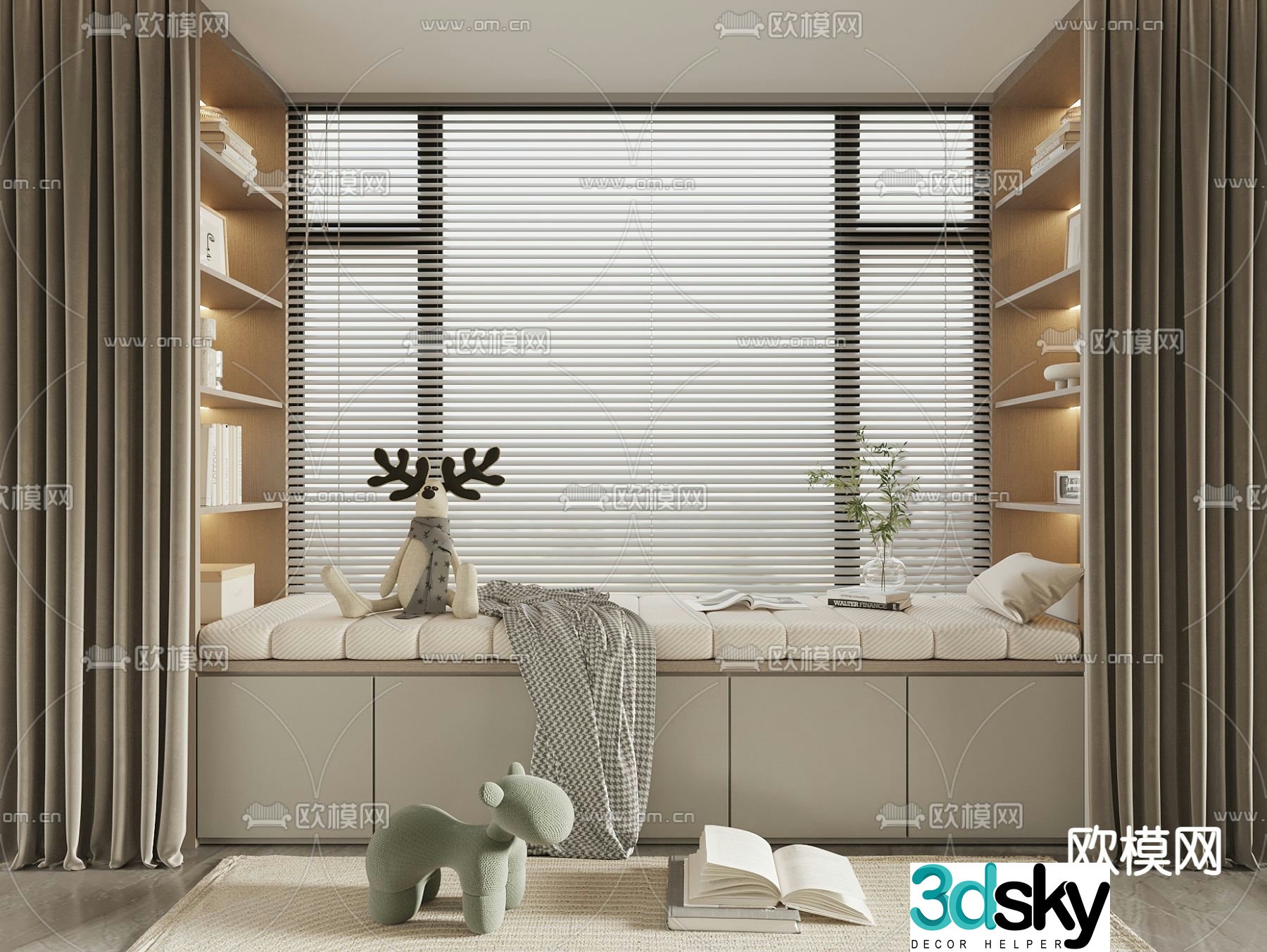 Balancing windowsill Balancing window cabinet Venetian blinds 3D model