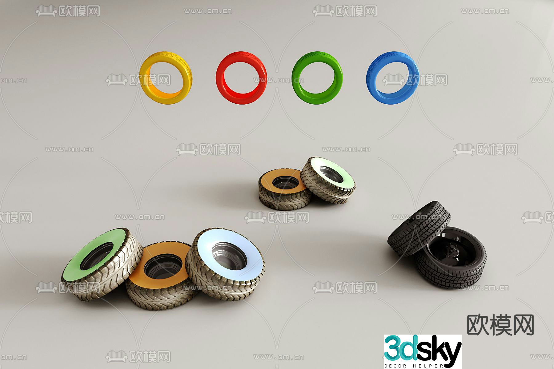 car tires colorful tires 3d model