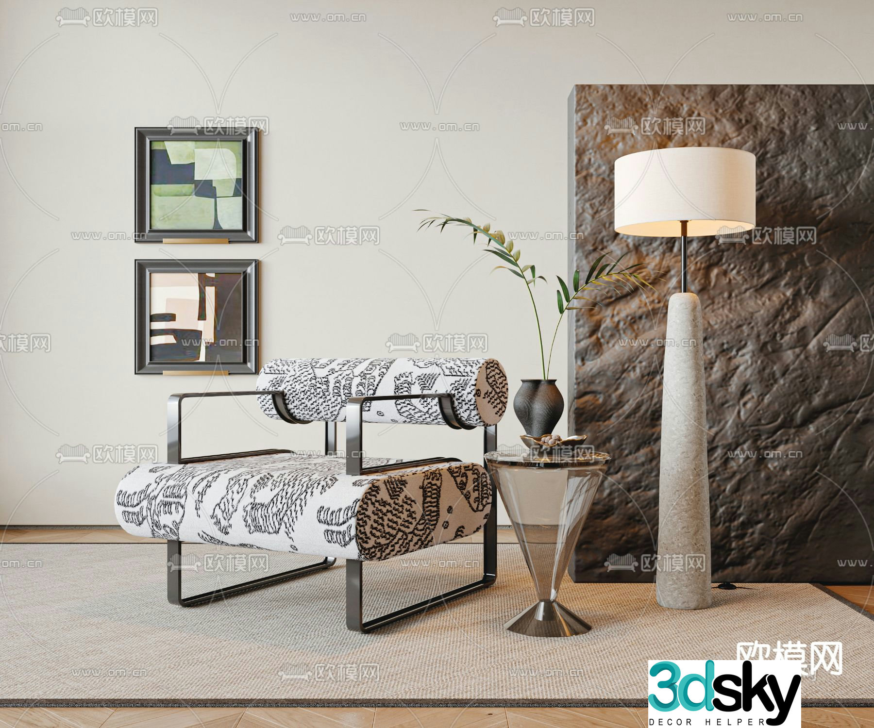 Medieval style sofa chair leisure chair side table 3d model